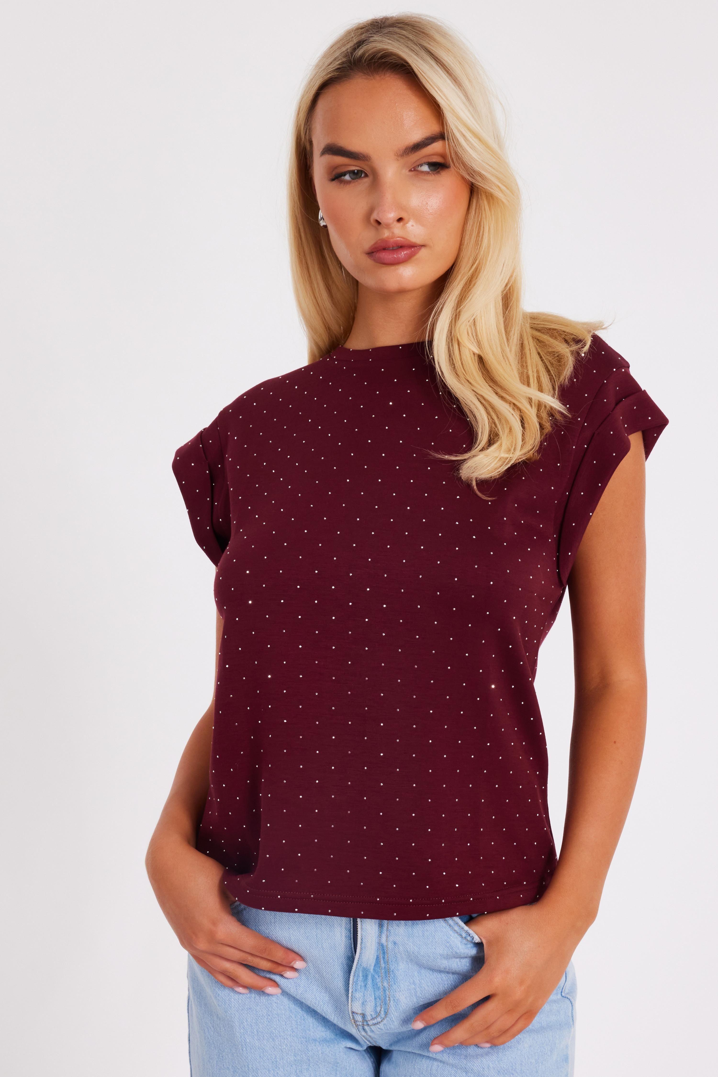 Burgundy Stud Detail Top by QUIZ