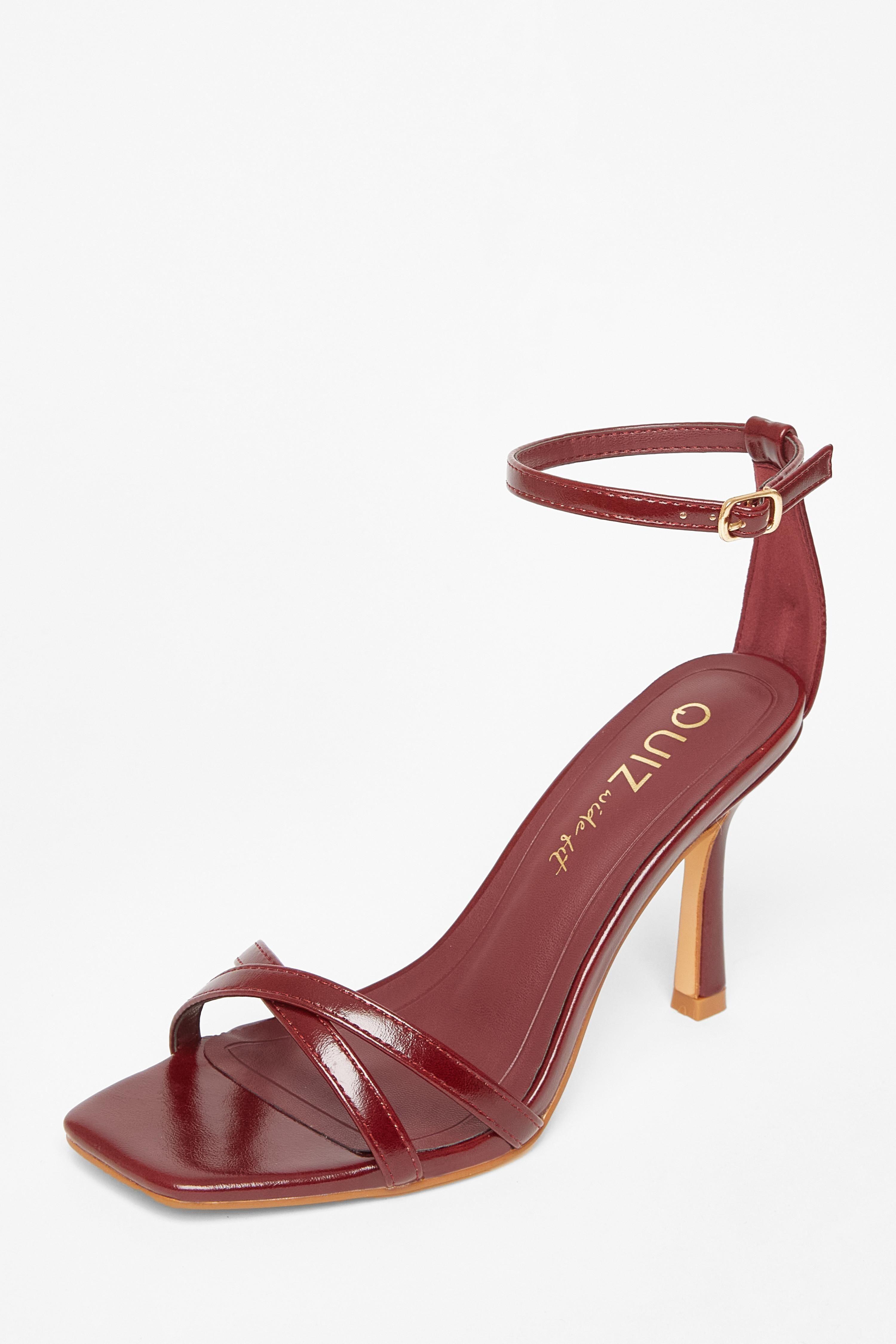 Burgundy Wide Fit Barely There Heels by QUIZ