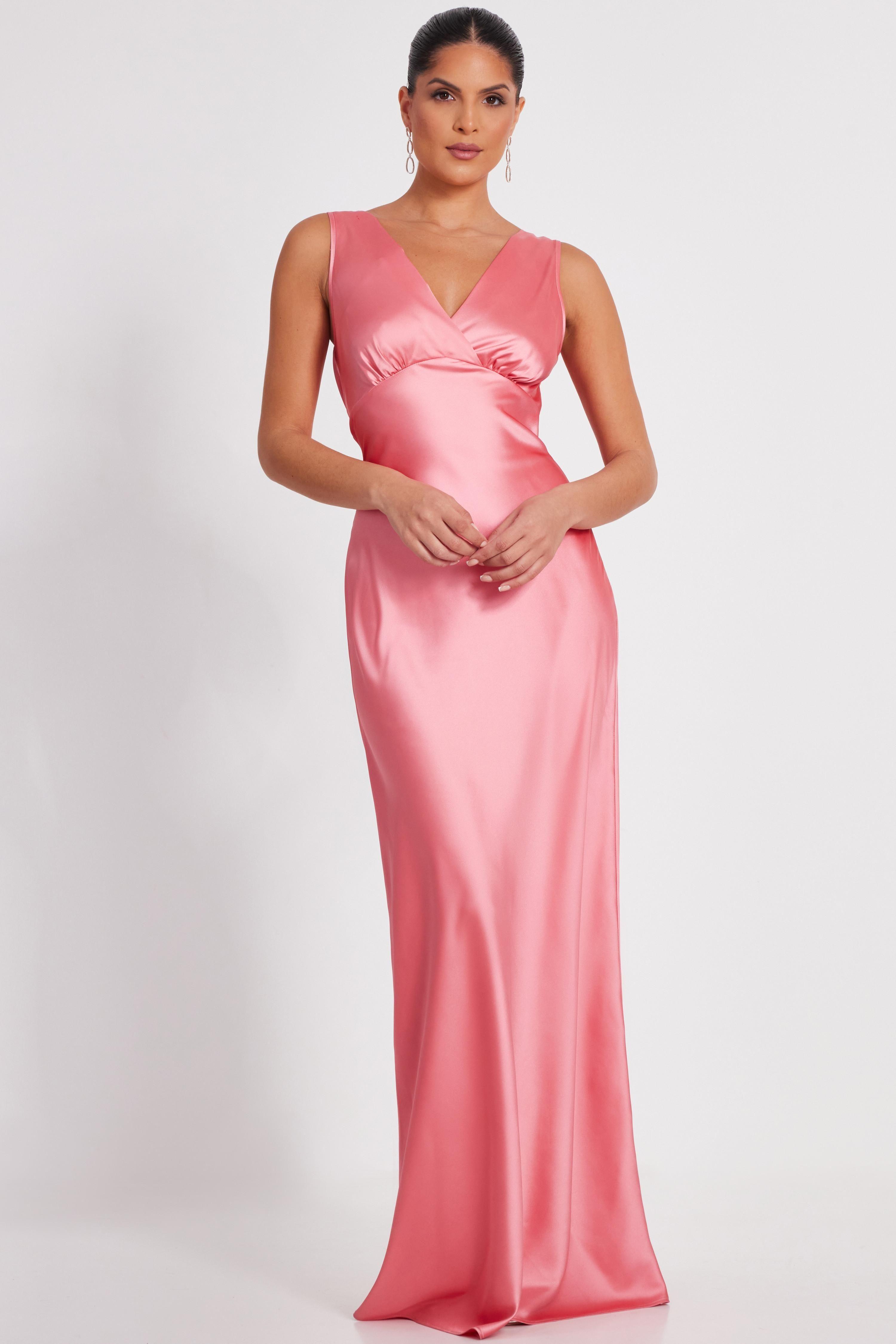 Coral Satin Cowl Back Maxi Dress by QUIZ