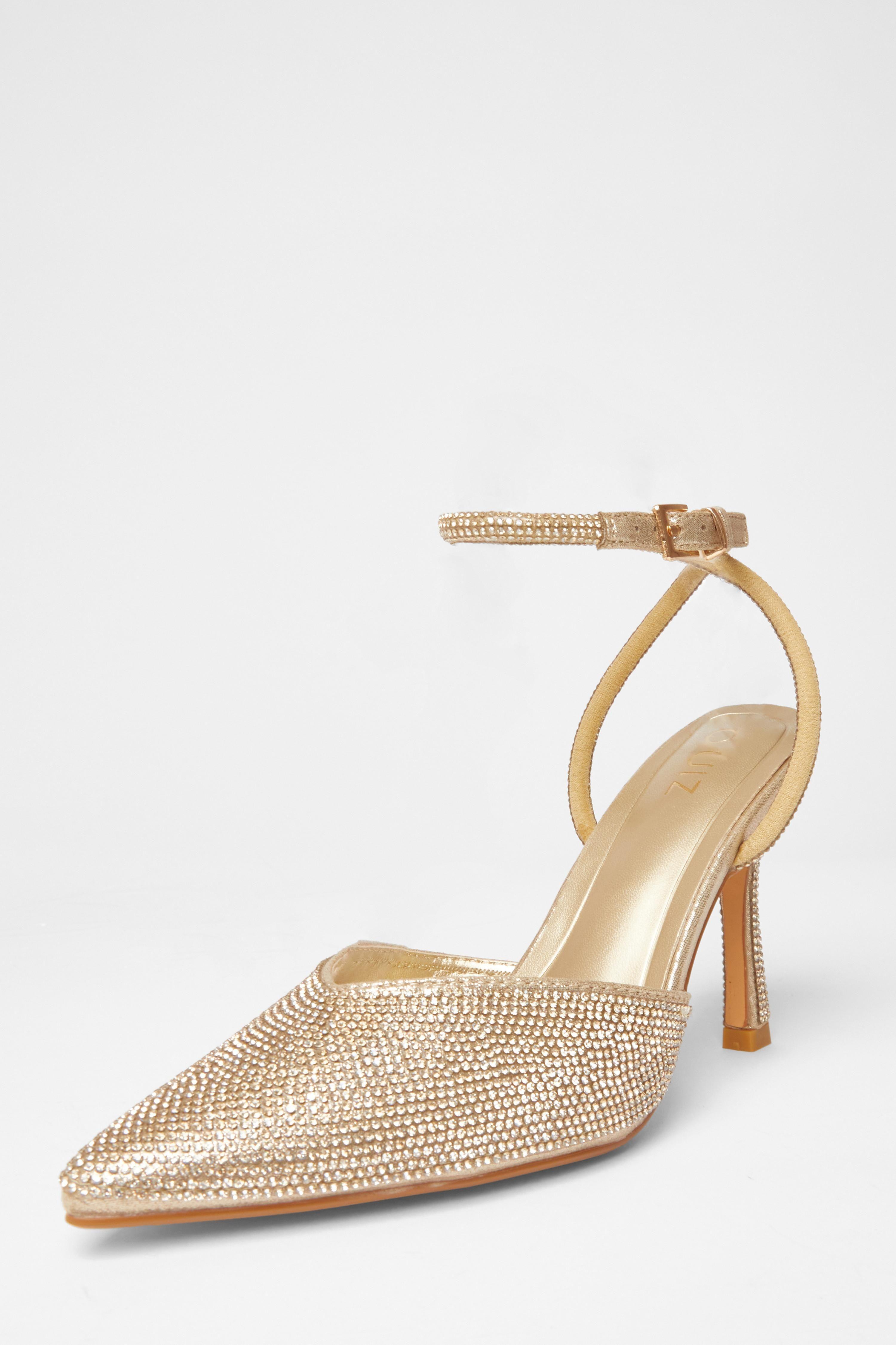 Gold All Over Diamante Court Heels by QUIZ