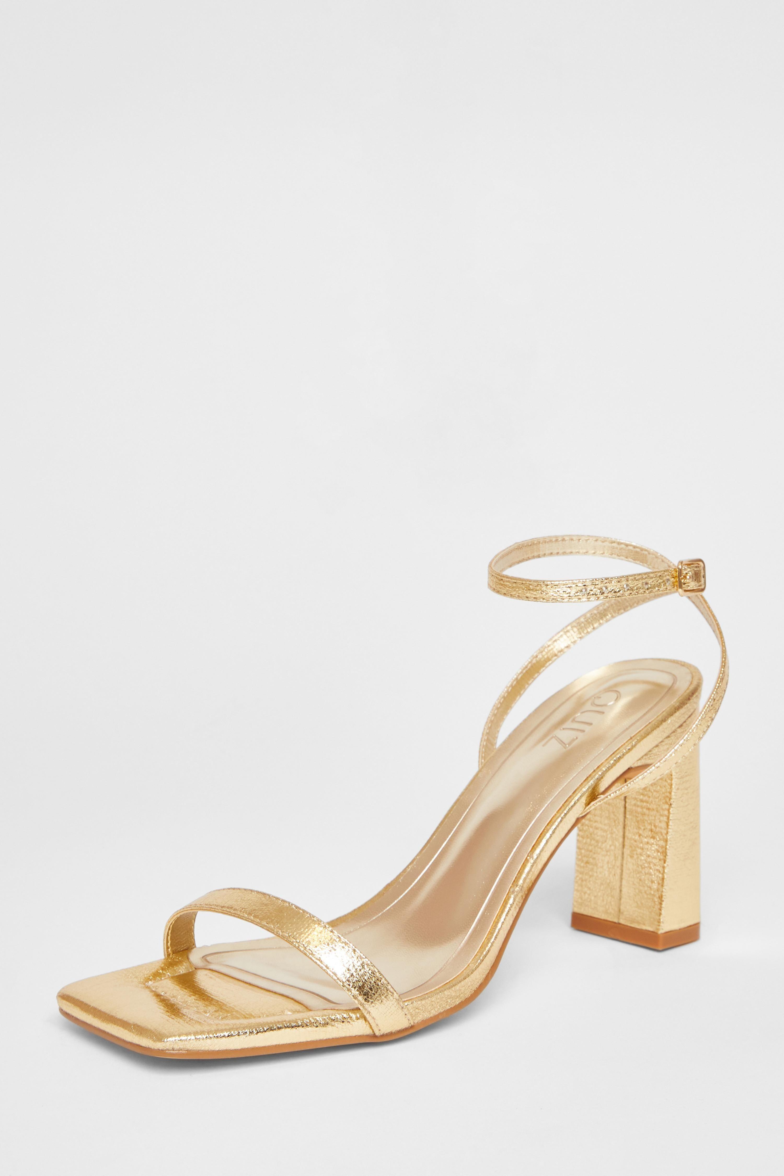 Gold Barely There Block Heels by QUIZ