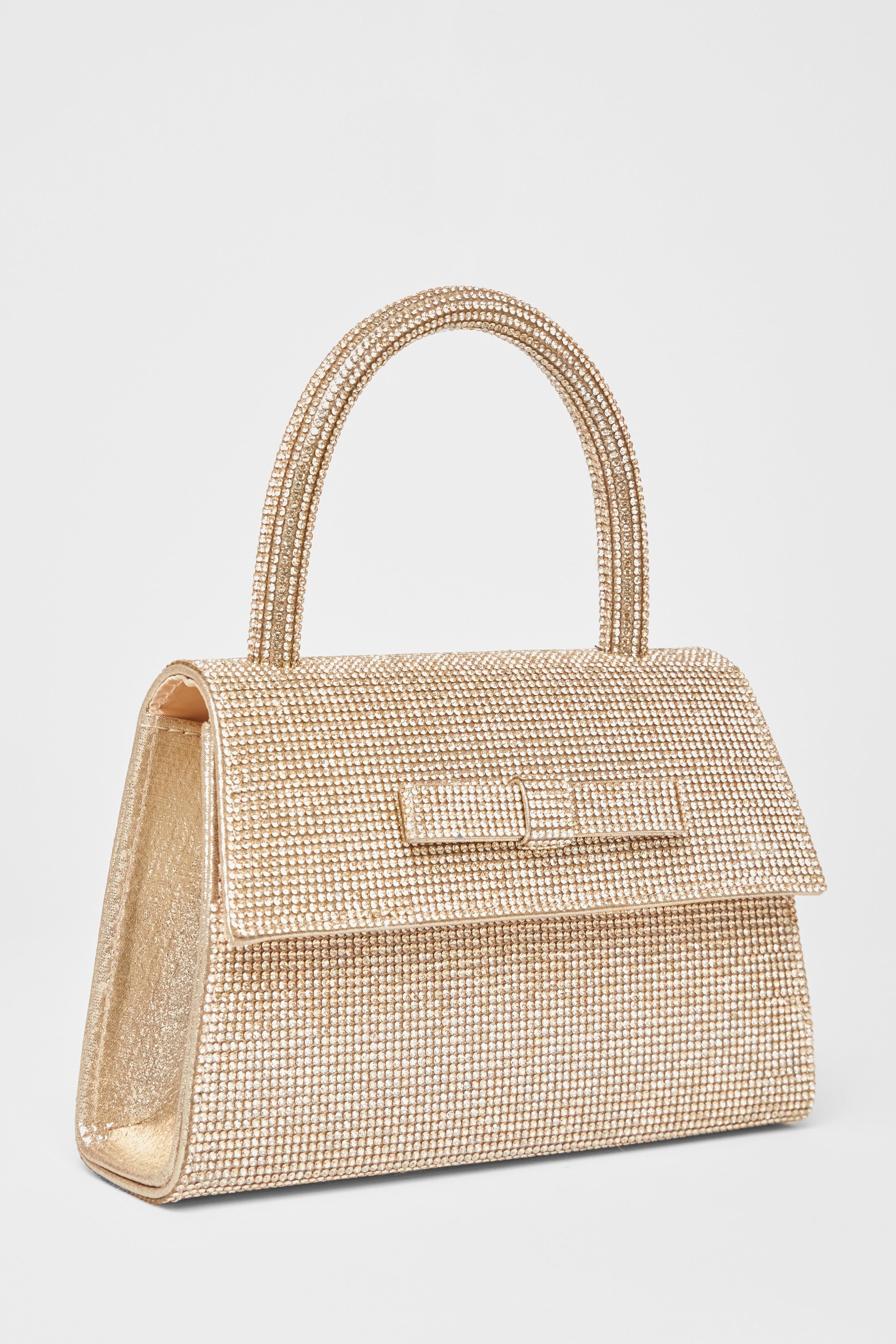 Gold Diamante Top Handle Bag by QUIZ