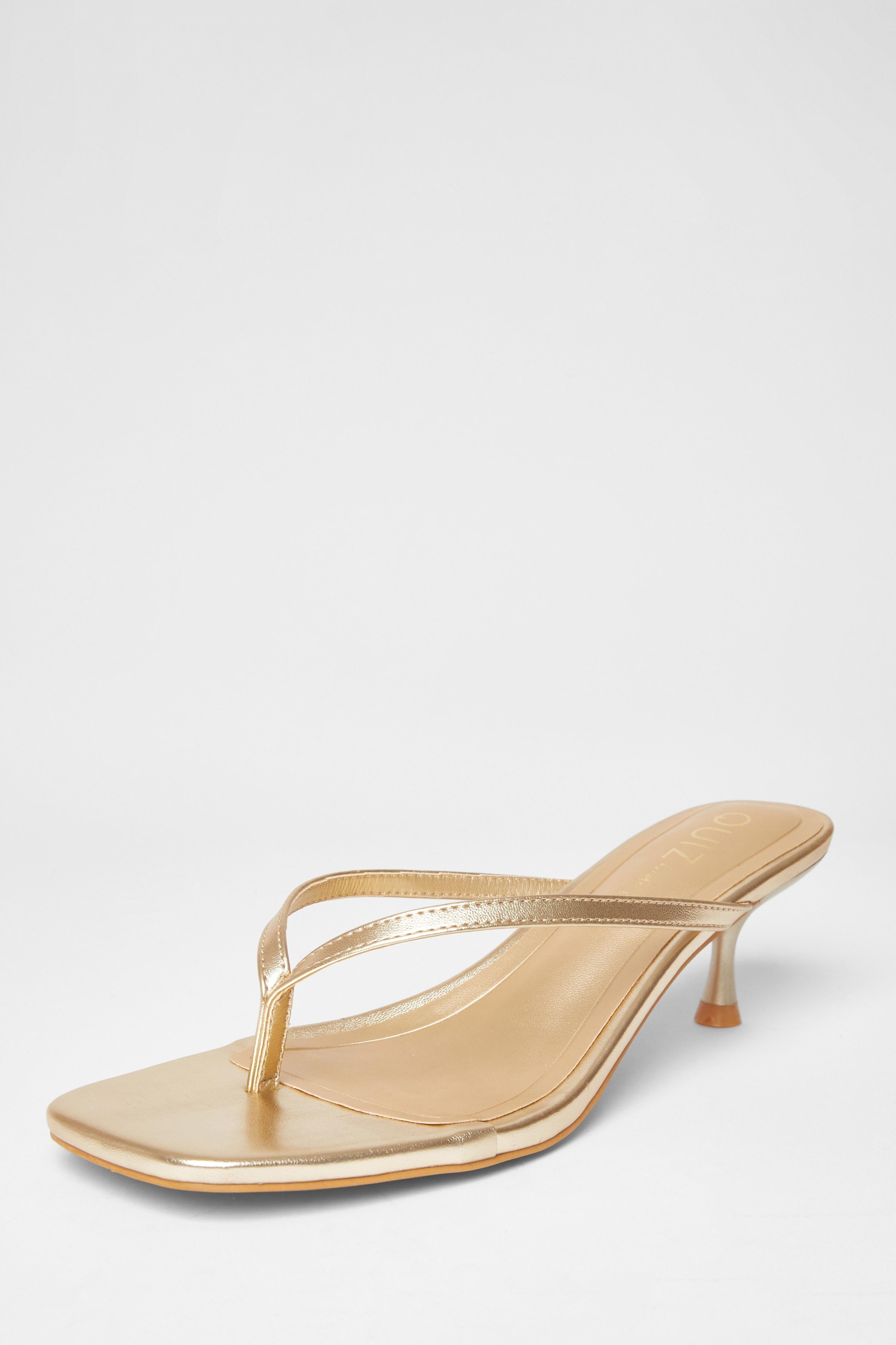 Gold Wide Fit Toe Post Heels by QUIZ