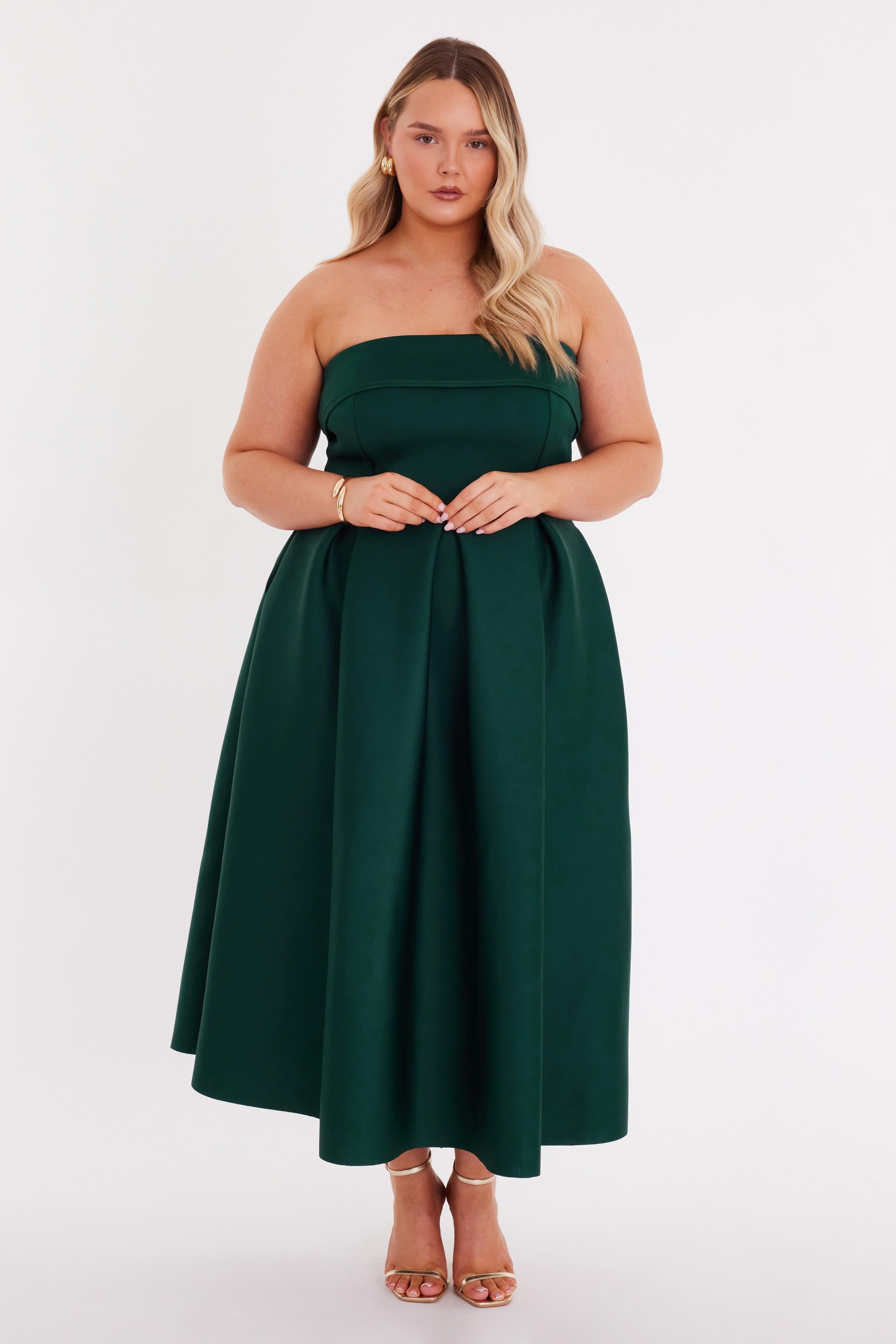 Green Curve Bandeau Skater Dress by QUIZ