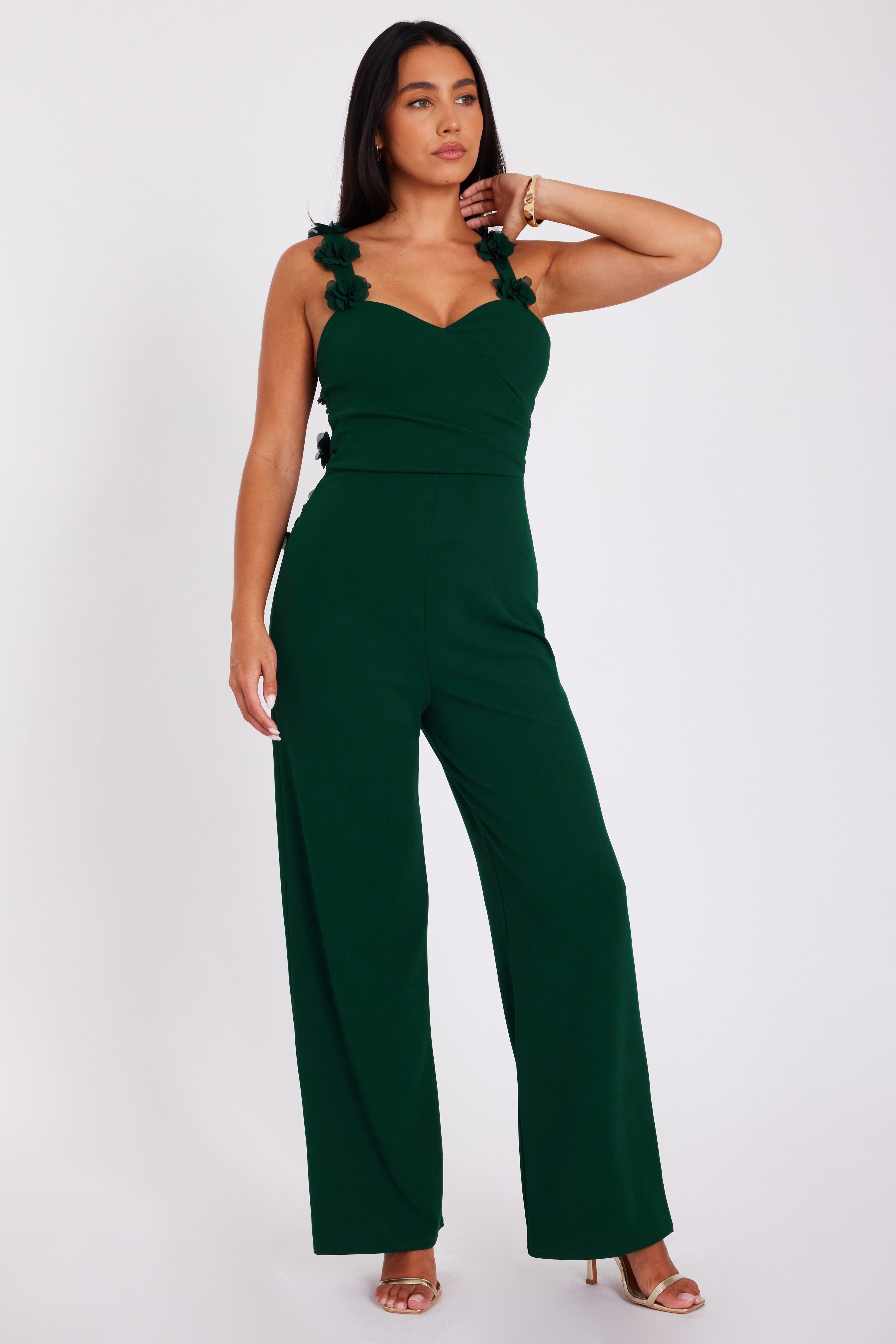 Green Floral Strap Jumpsuit by QUIZ