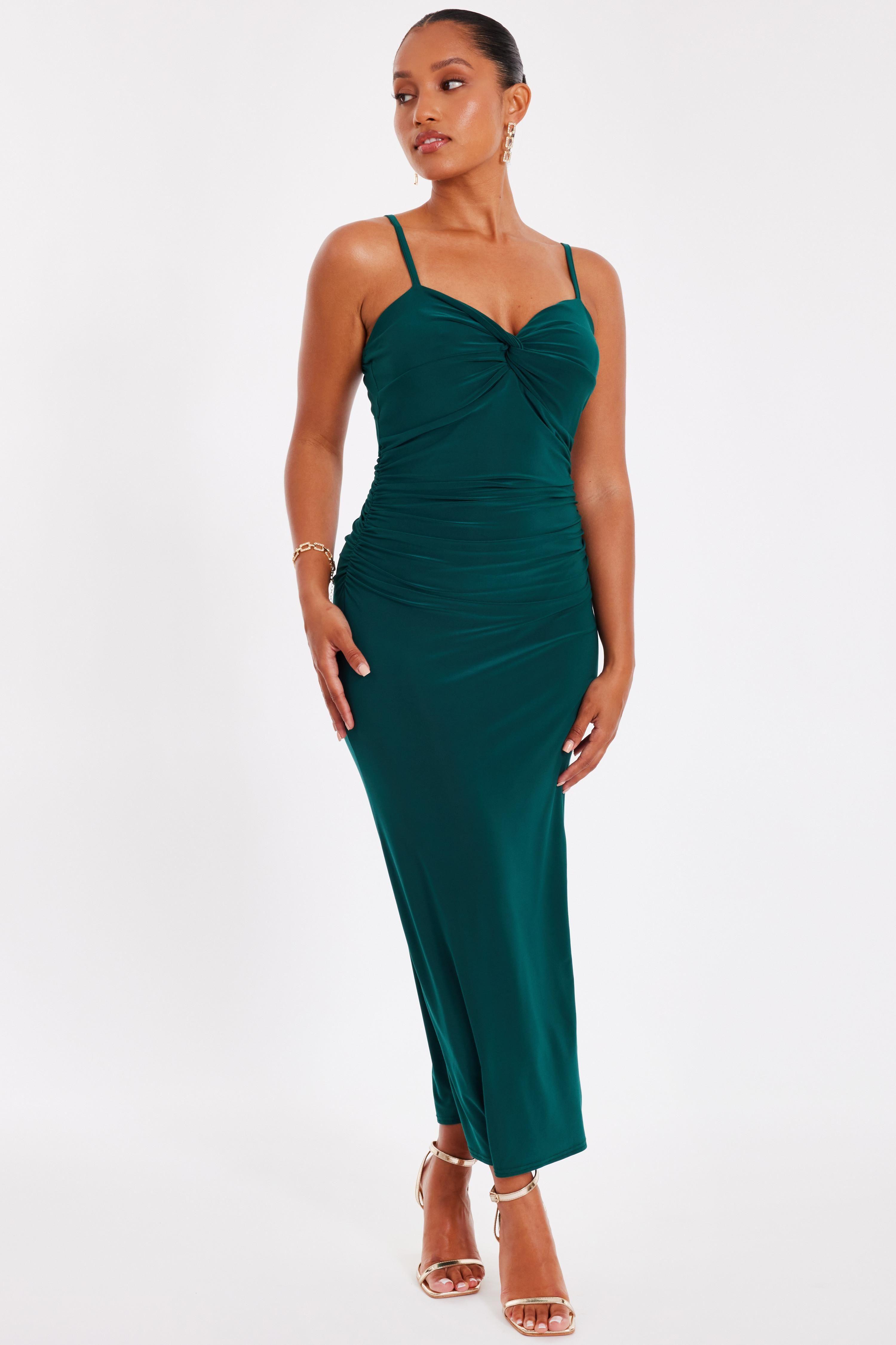 Green Petite Knot Detail Midaxi Dress by QUIZ