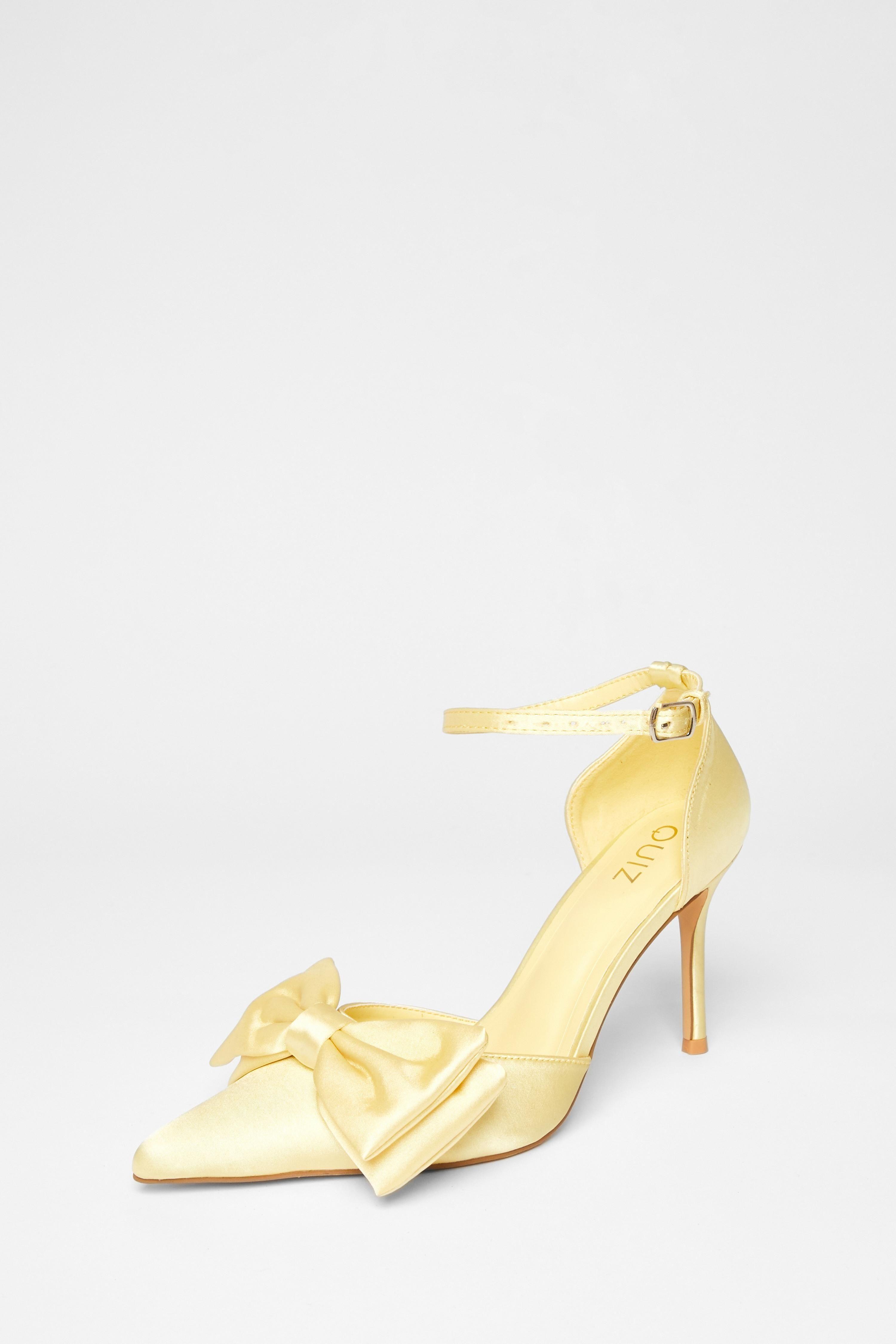 Lemon Bow Detail Ankle Strap Heels by QUIZ