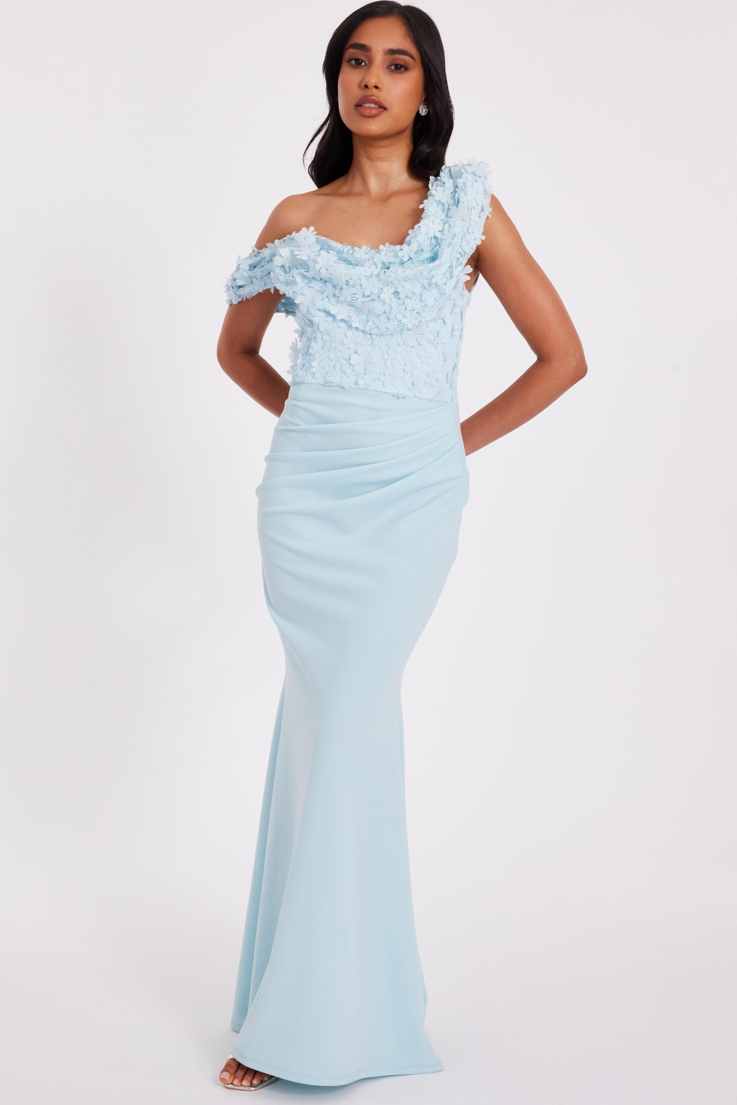 Light Blue Petite Floral Drop Sleeve Maxi Dress by QUIZ