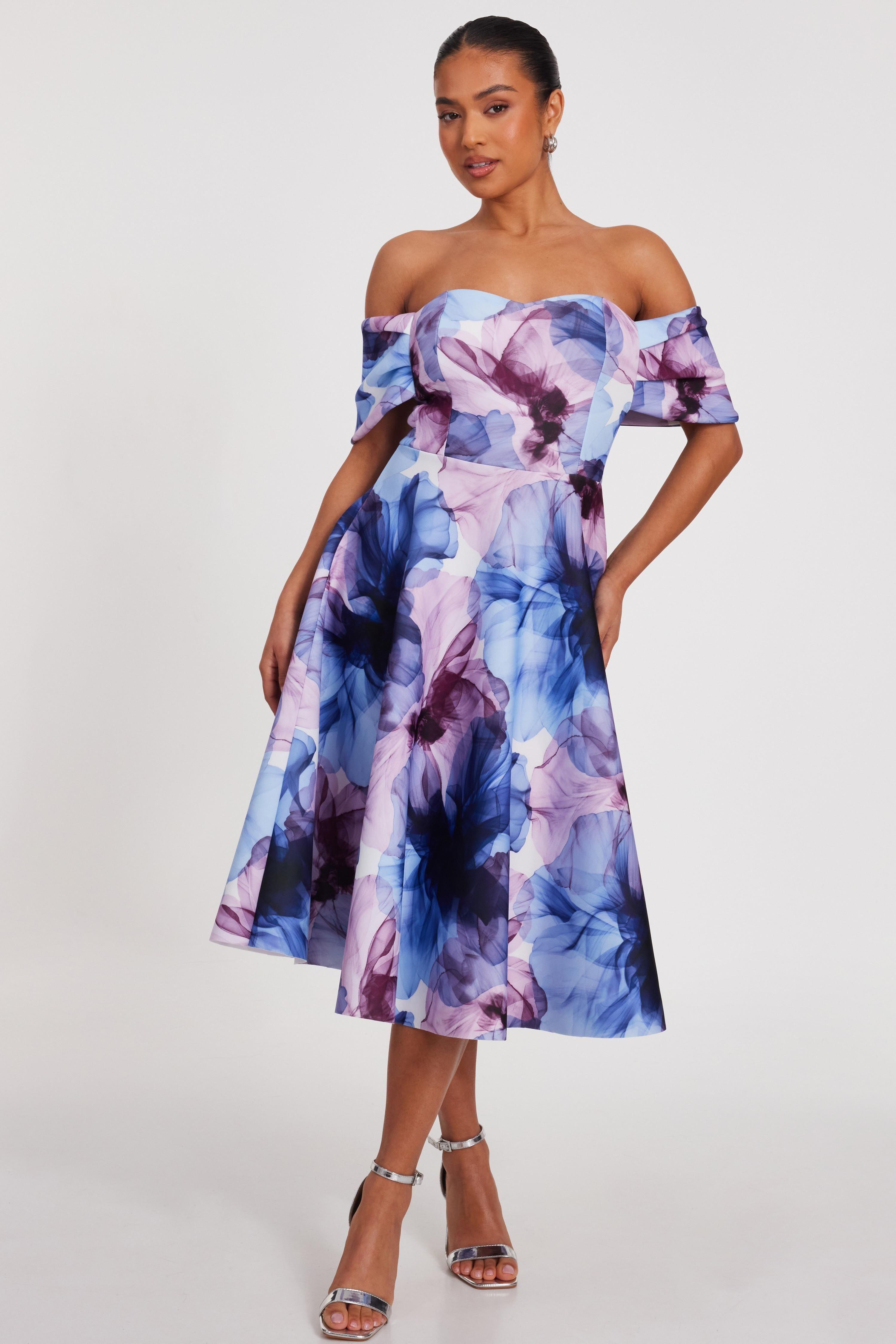 Light Blue Petite Floral Skater Dress by QUIZ