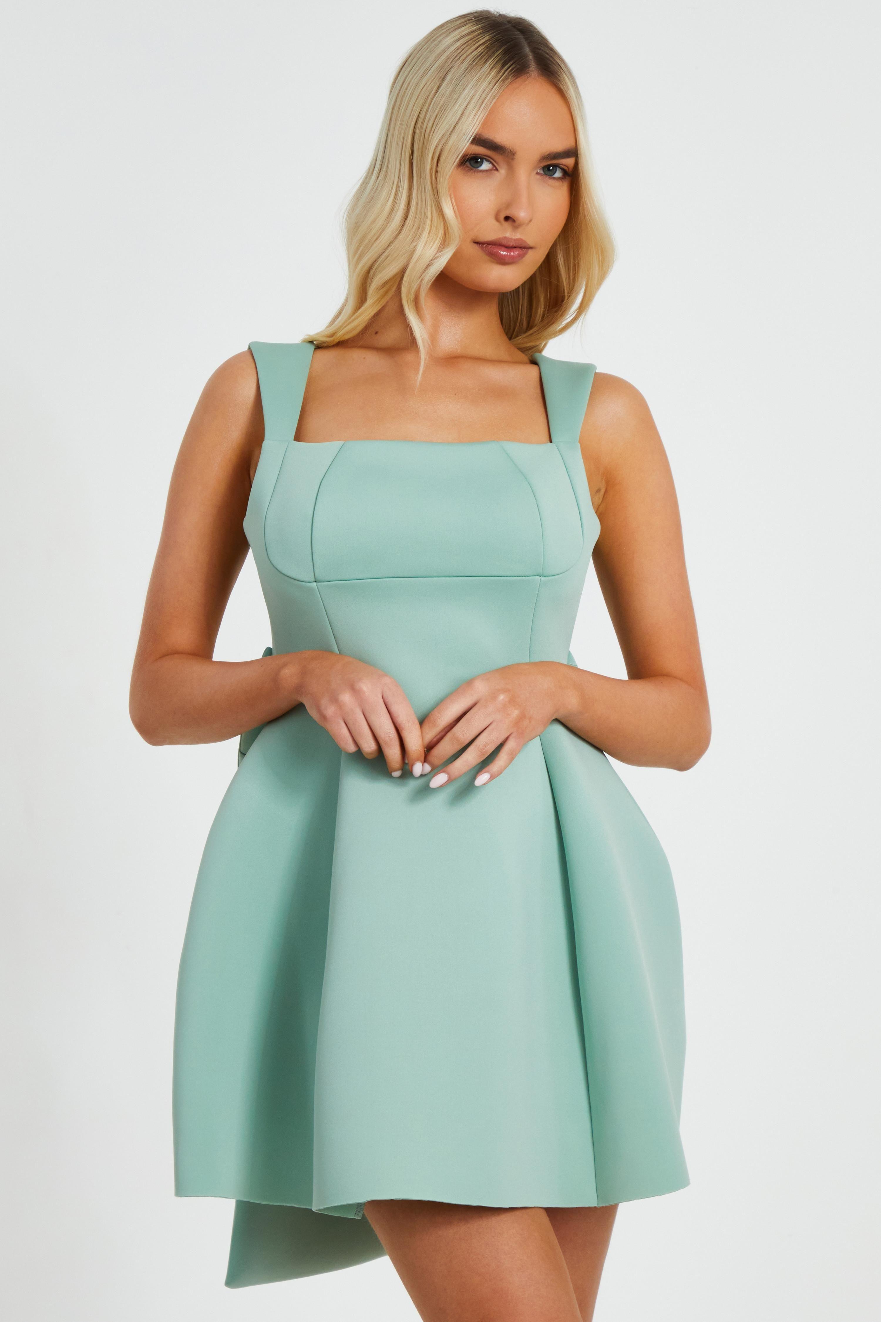 Light Green Bow Skater Dress by QUIZ
