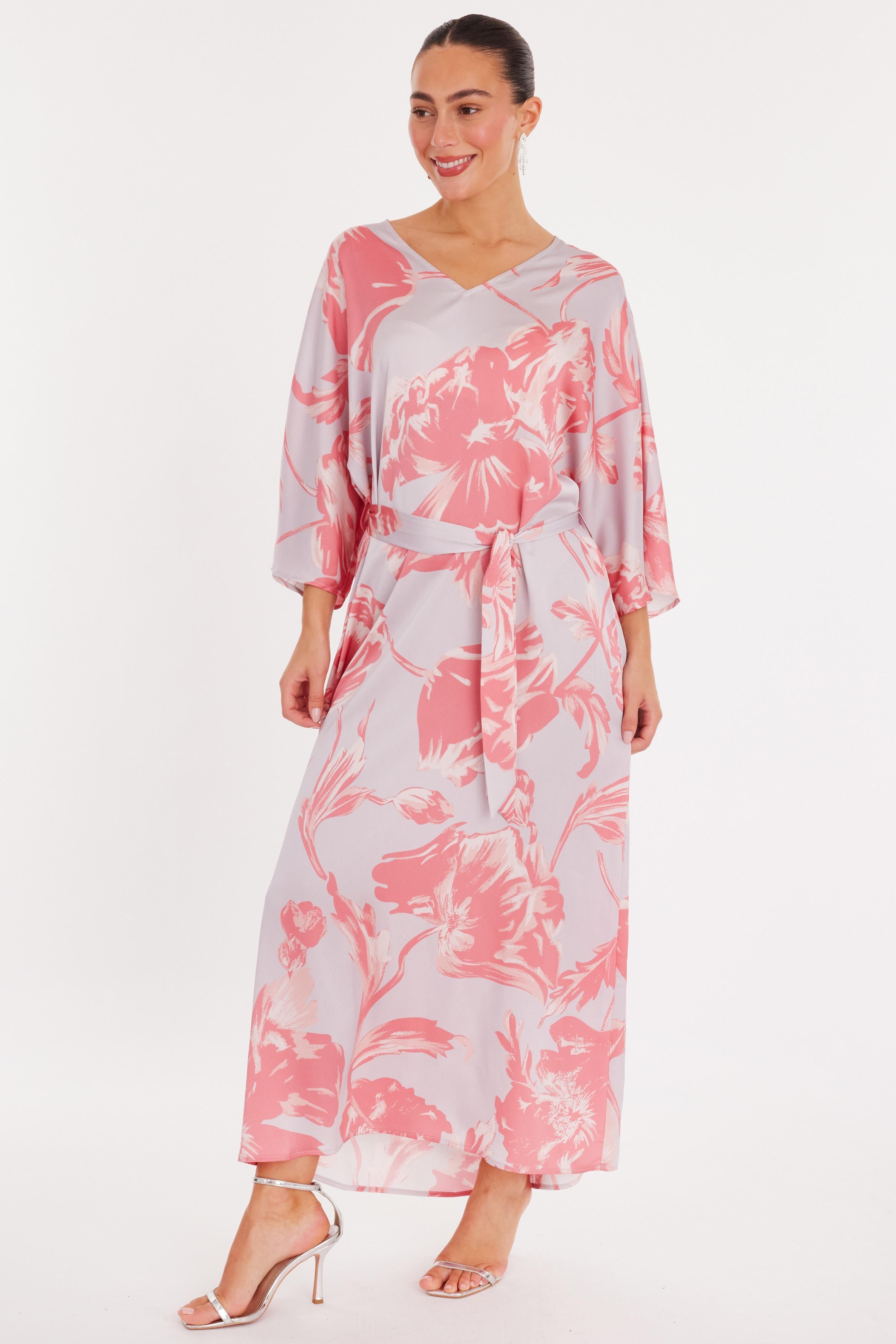 Lilac Floral Kaftan Midaxi Dress by QUIZ