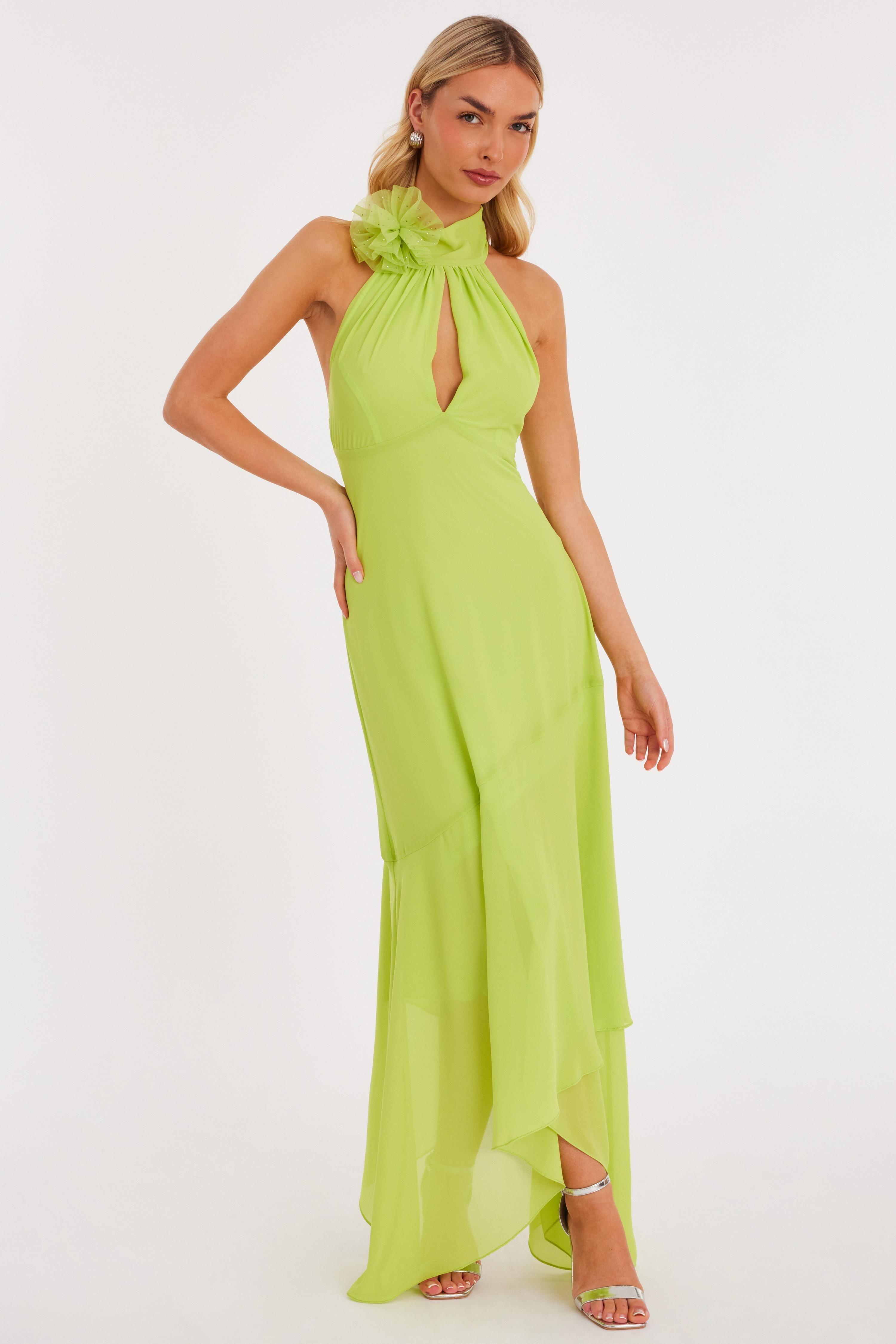 Lime Corsage Detail Maxi Dress by QUIZ