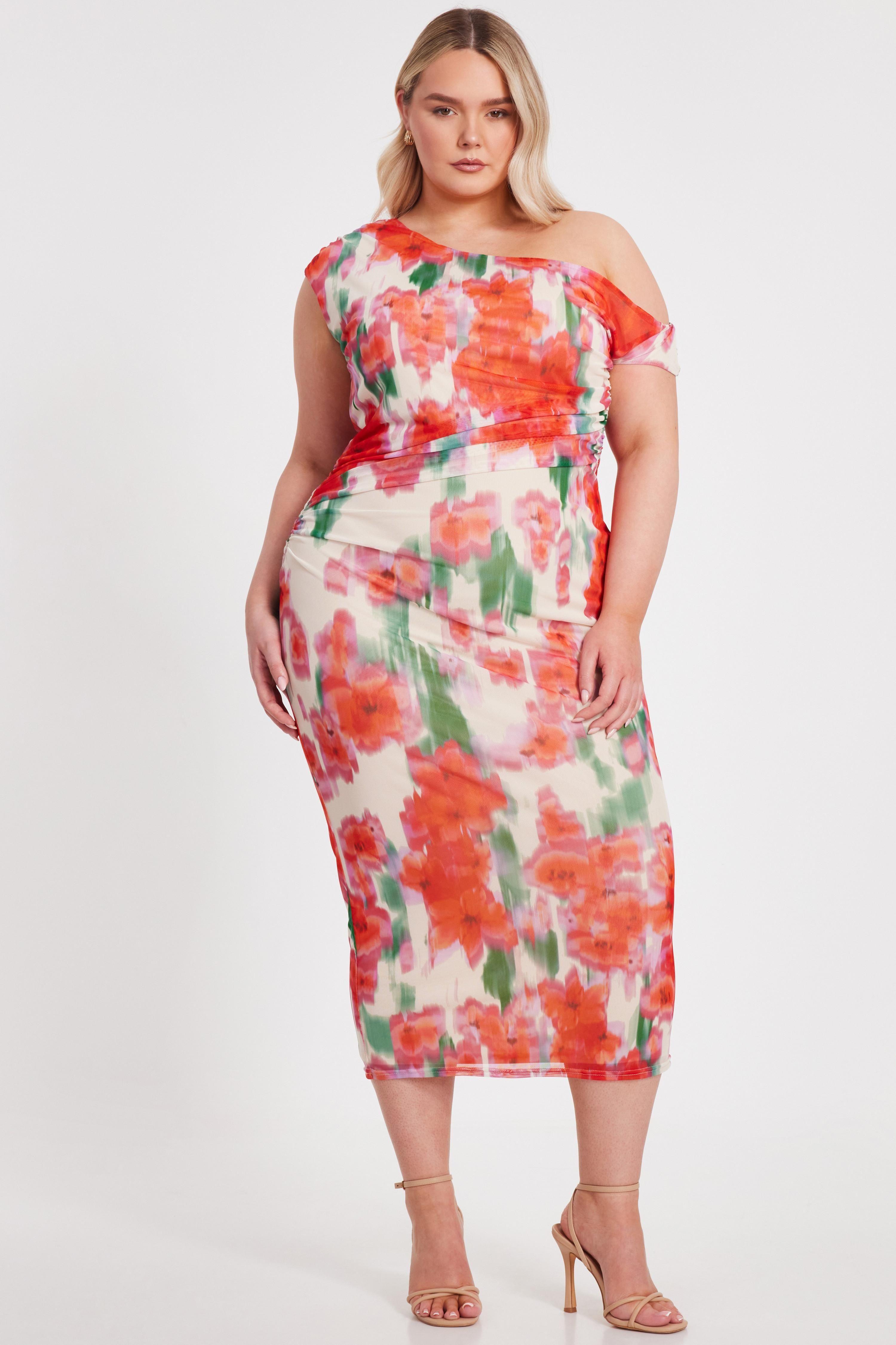 Multi Curve Floral Smudge Midaxi Dress by QUIZ