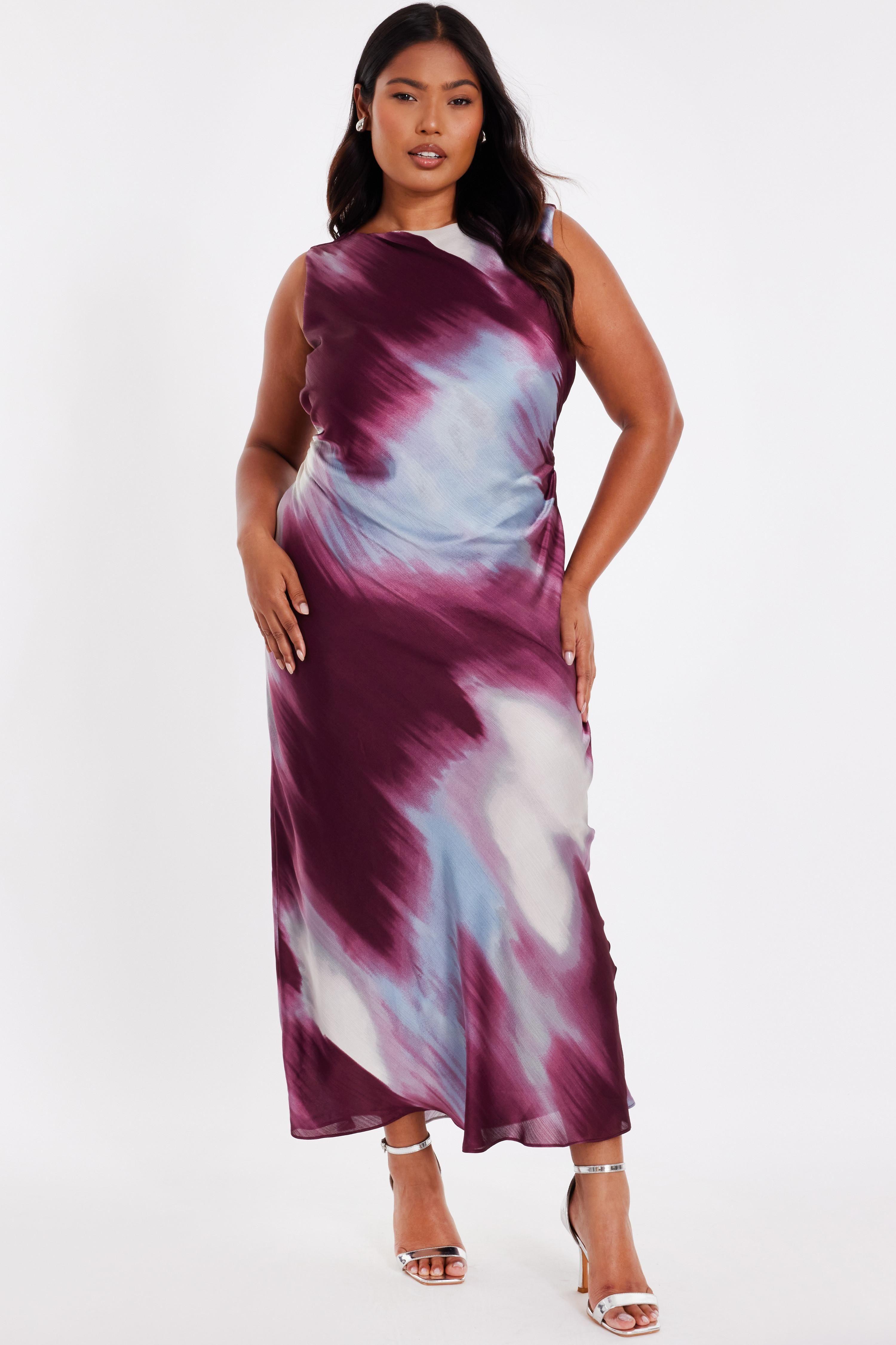 Multi Curve Printed Satin Midaxi Dress by QUIZ