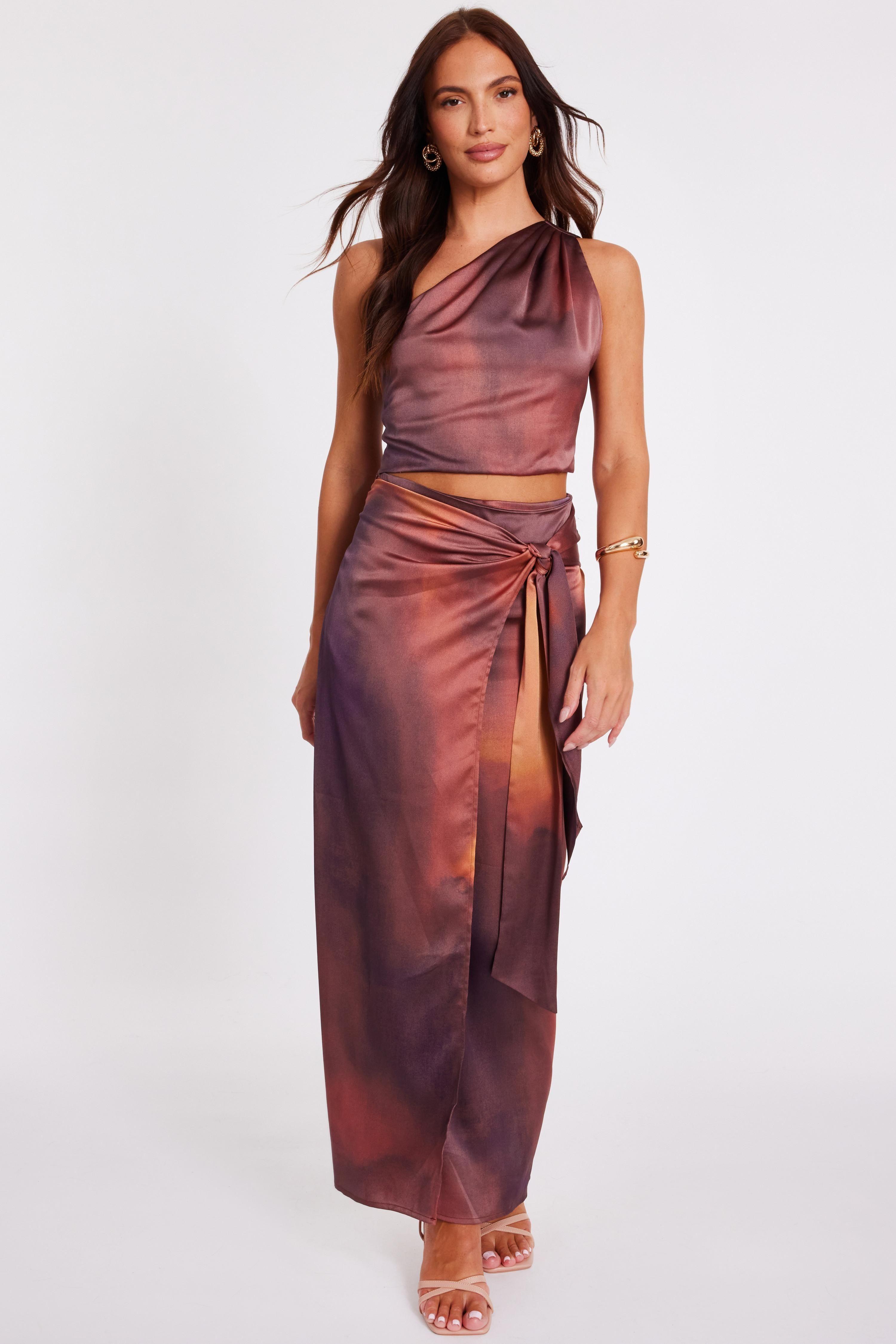 Multi Tie Side Printed Maxi Skirt by QUIZ