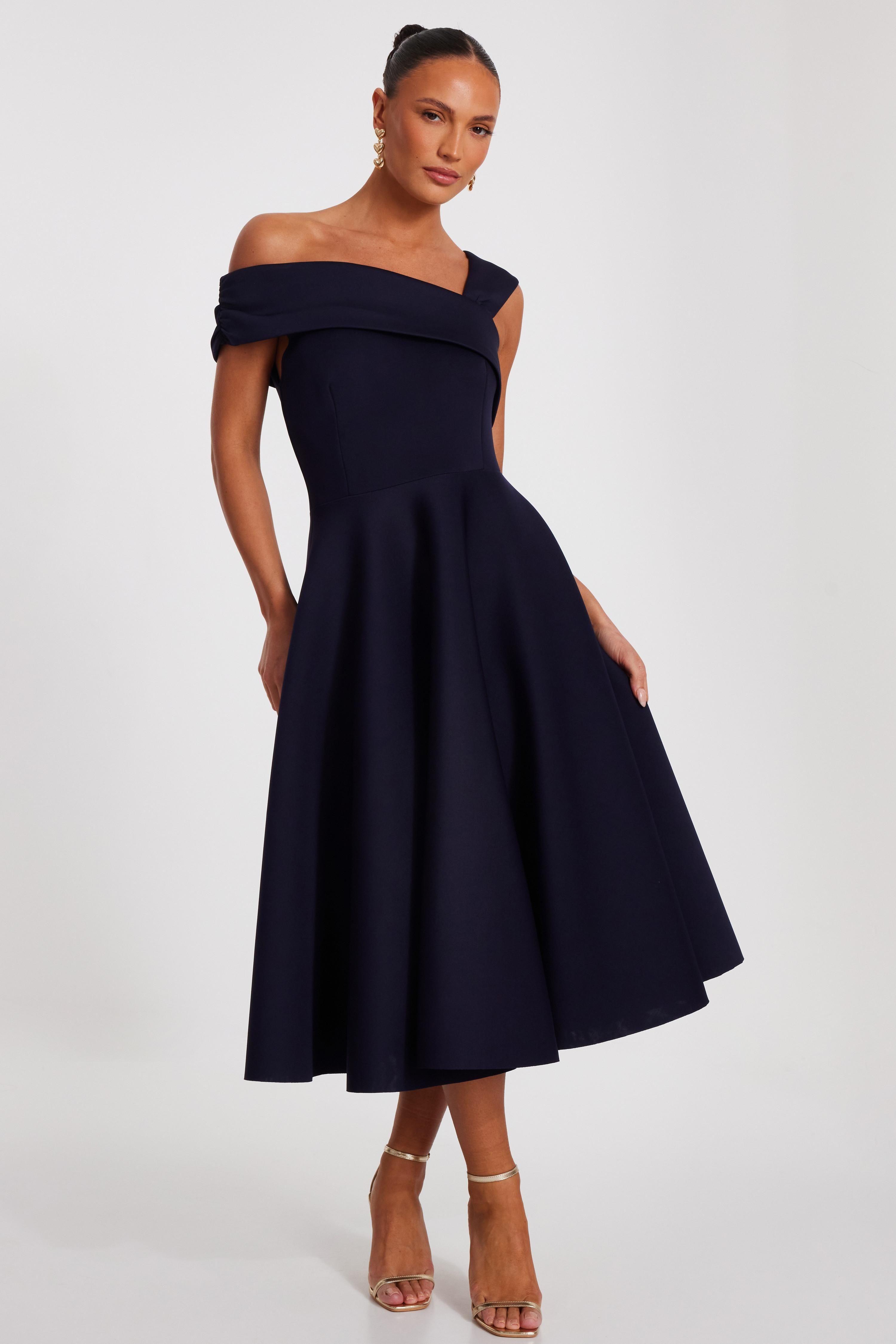 Navy Asymmetric Midi Dress by QUIZ