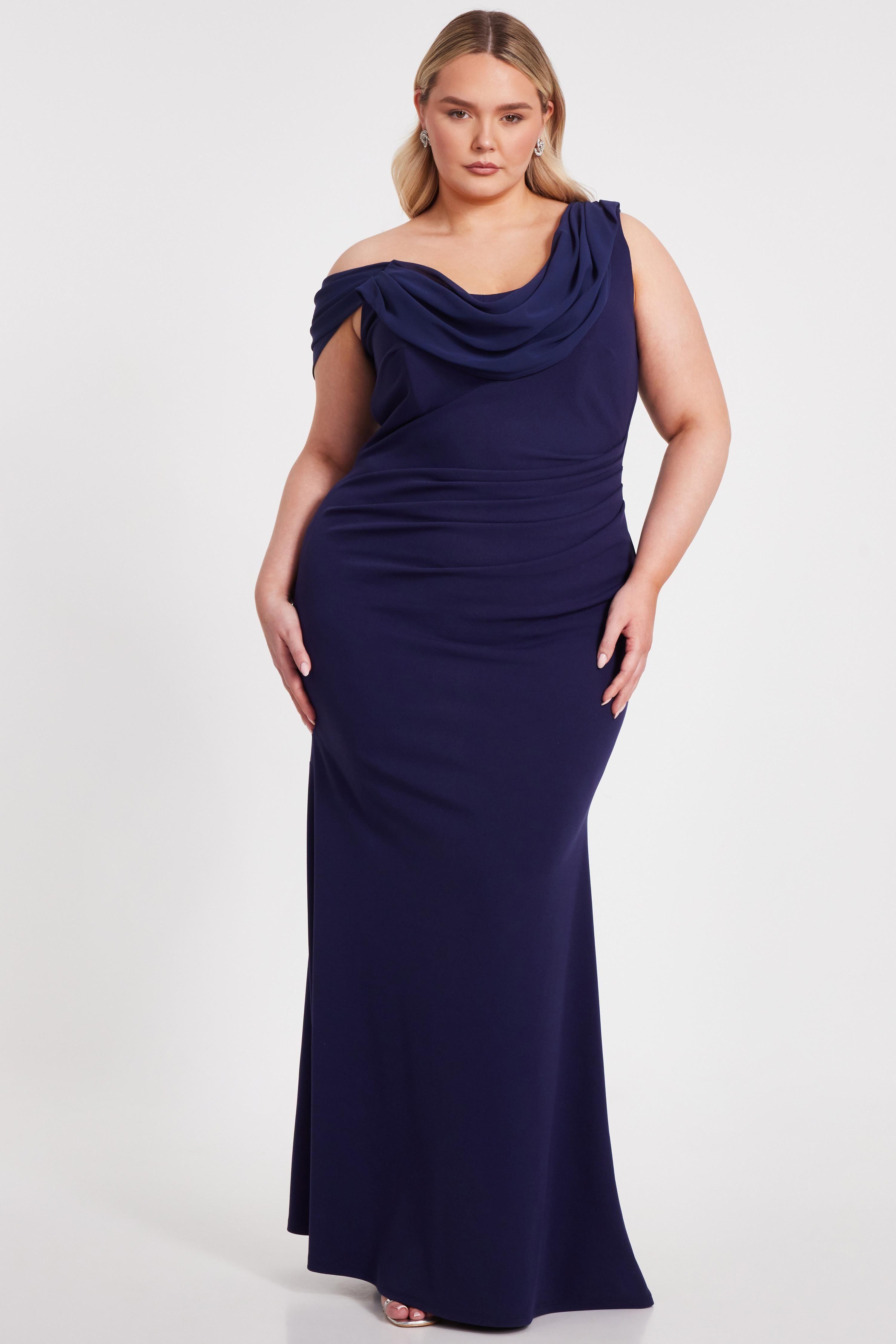 Navy Curve Drop Sleeve Maxi Dress by QUIZ