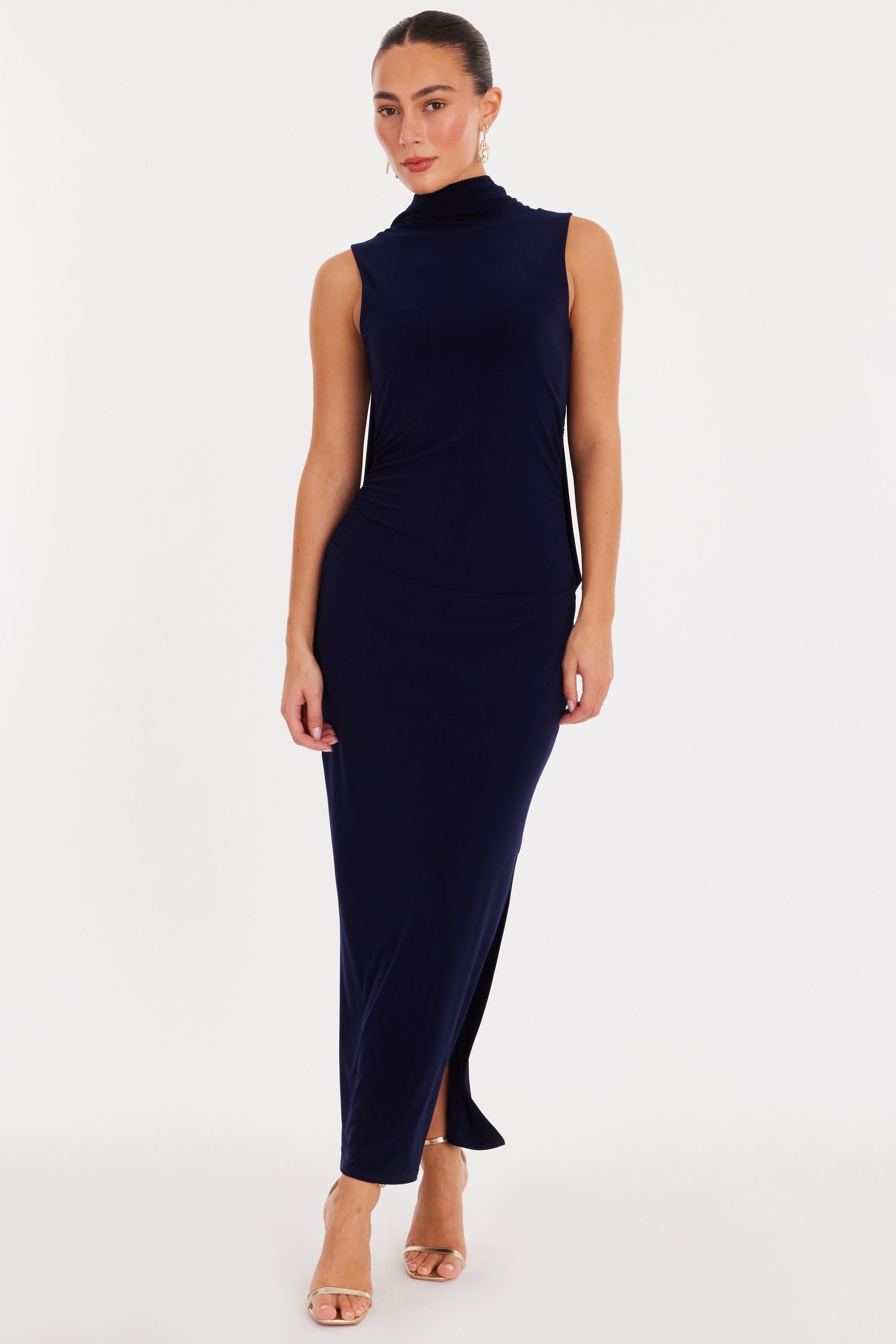 Navy Scarf Detail Midaxi Dress by QUIZ