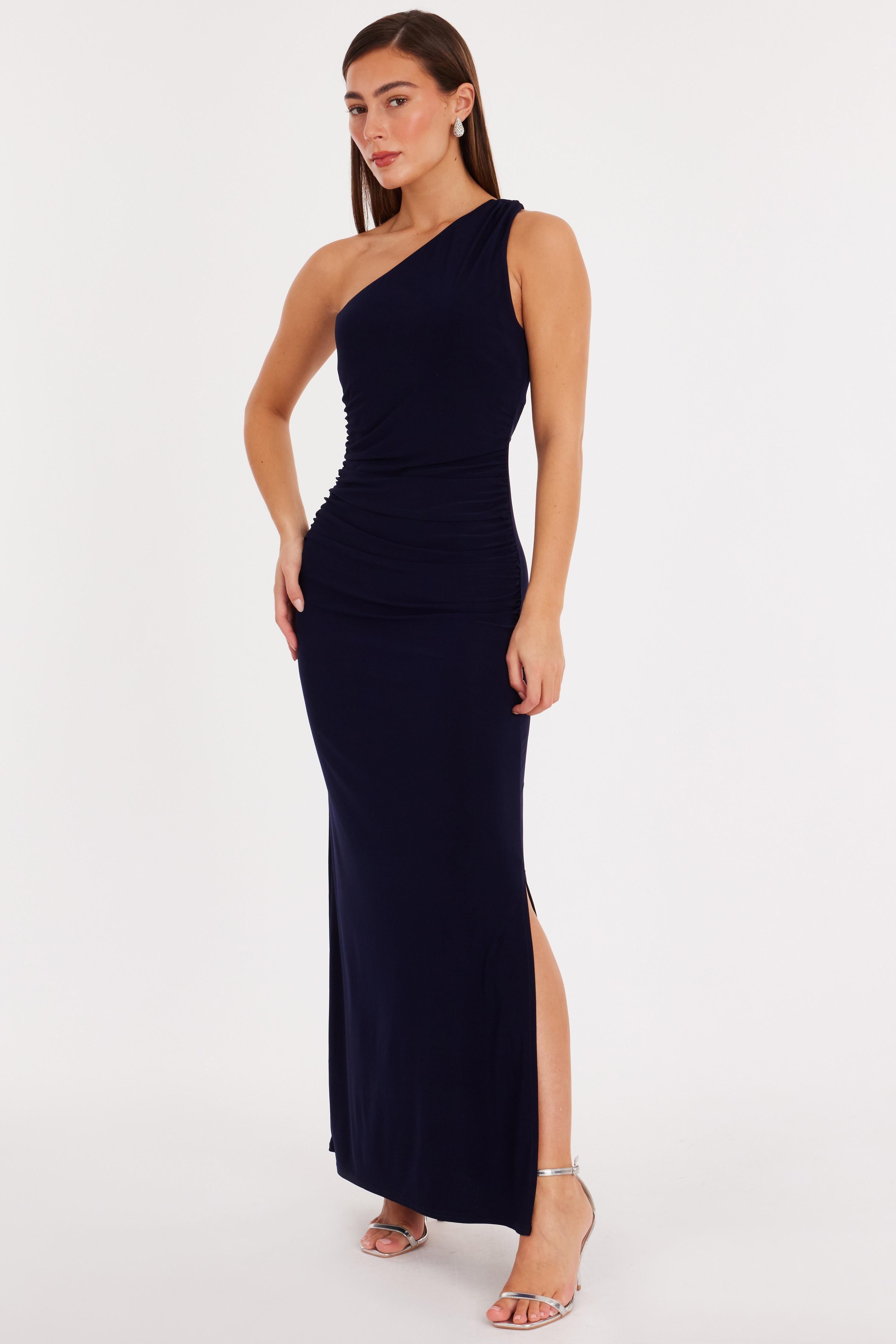 Navy Twisted One Shoulder Maxi Dress by QUIZ
