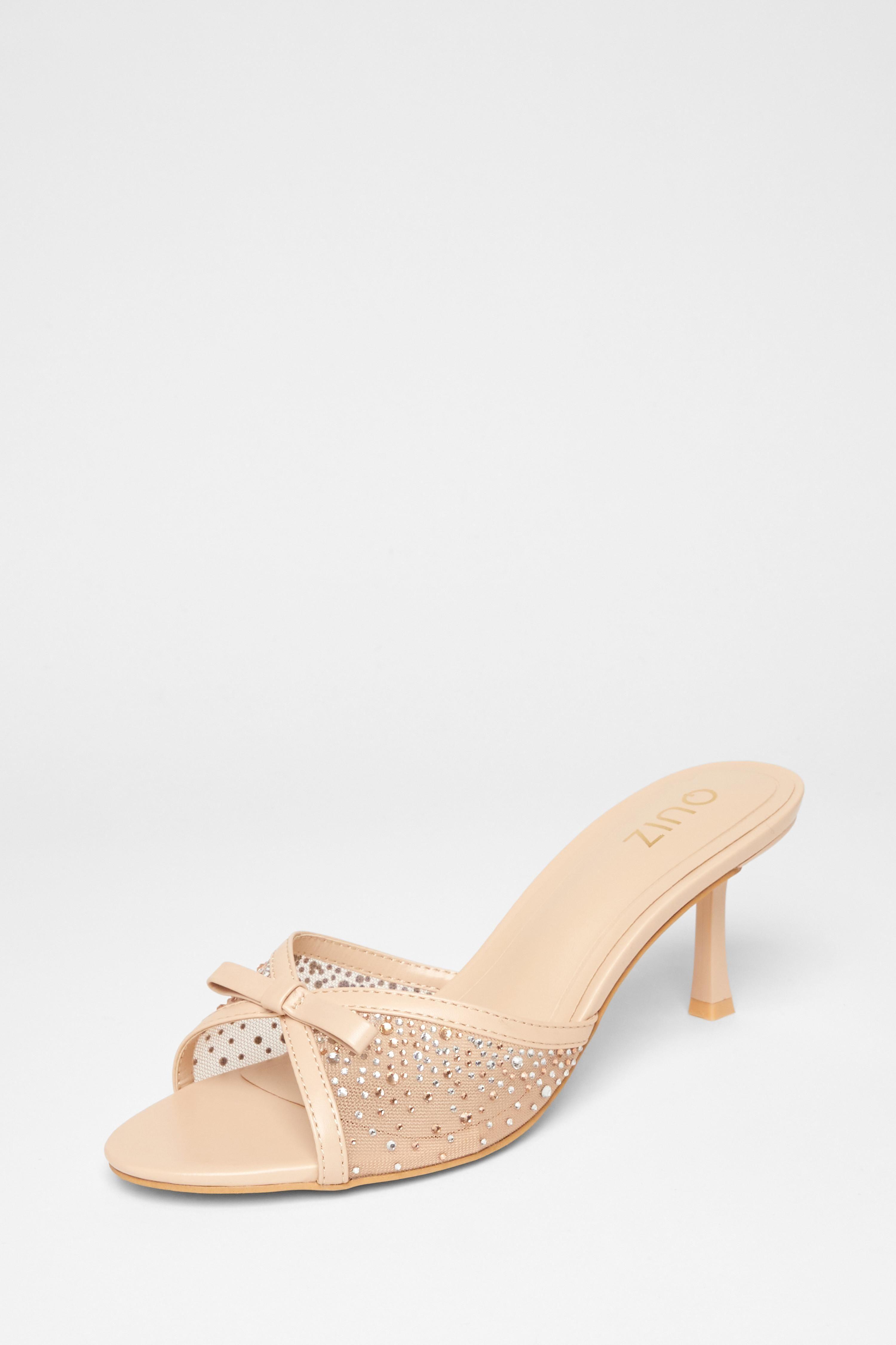 Nude Bow Detail Mule Heels by QUIZ