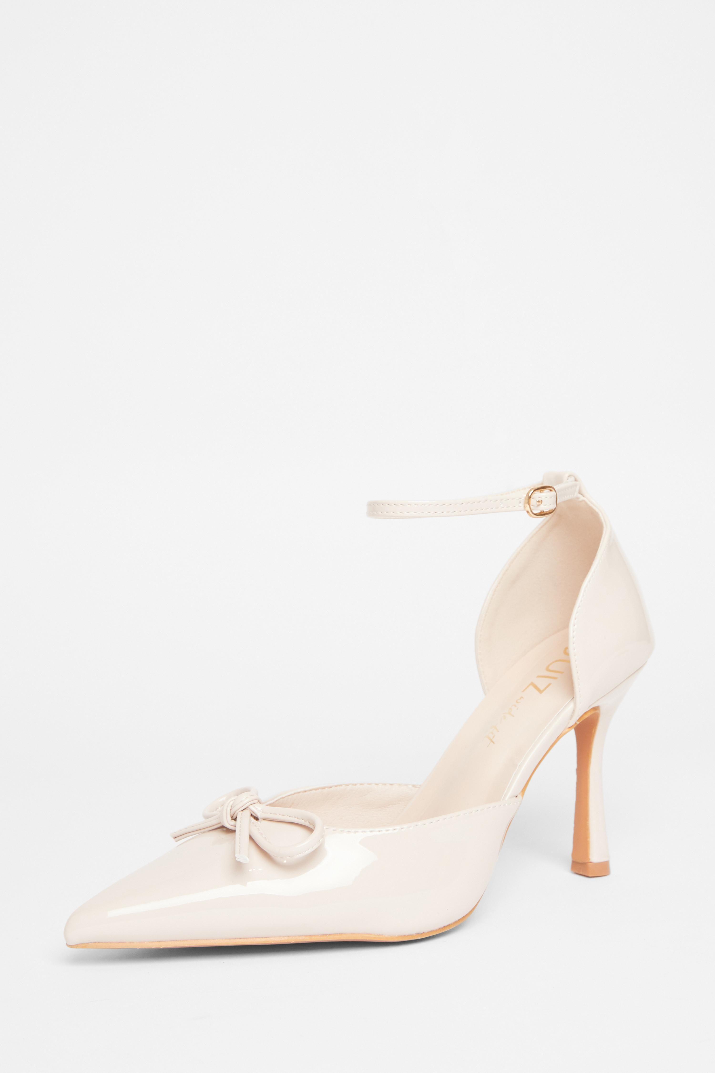 Nude Wide Fit Patent Bow Heels by QUIZ