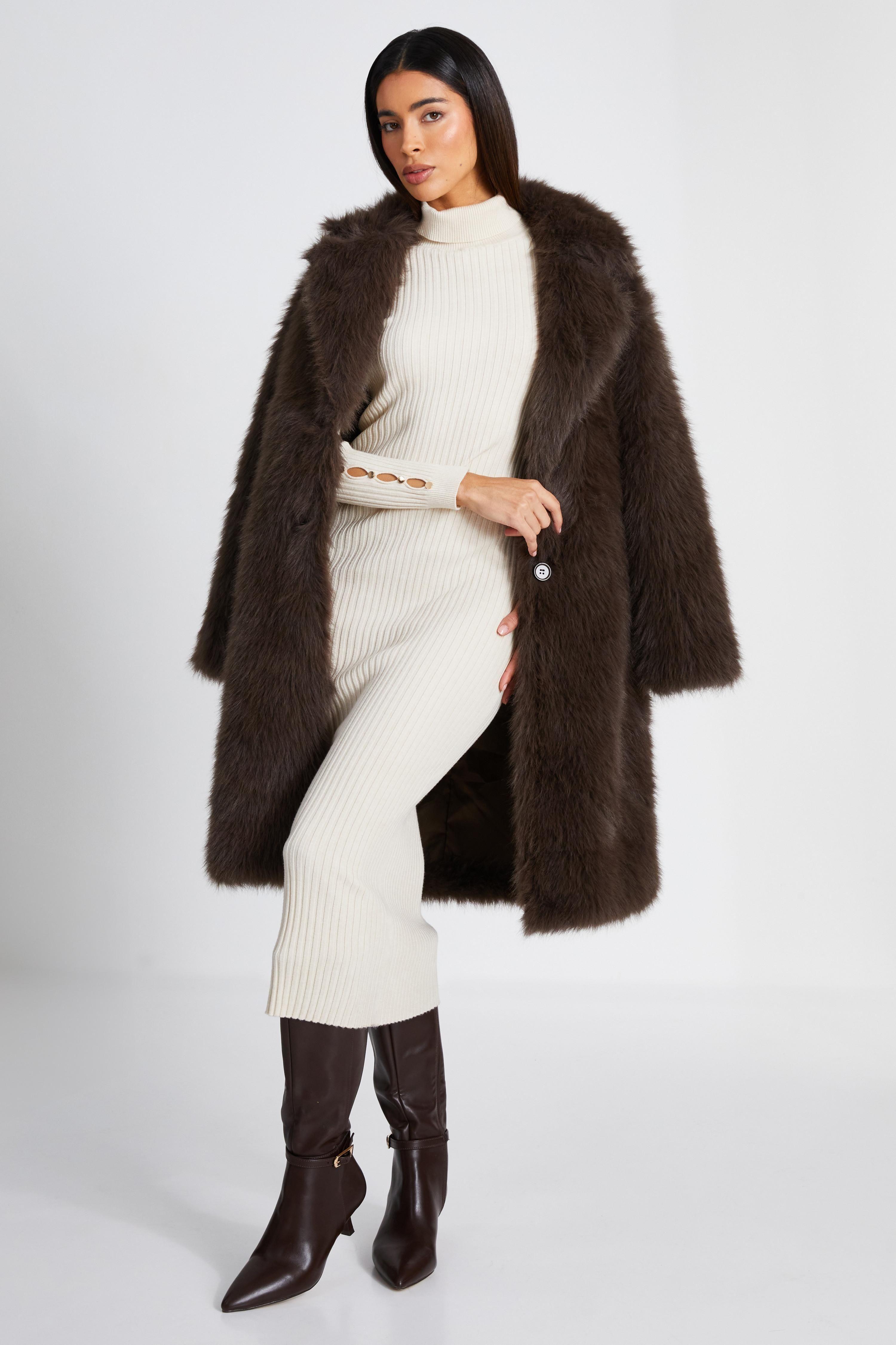 Off White Ribbed Knit Jumper Dress by QUIZ