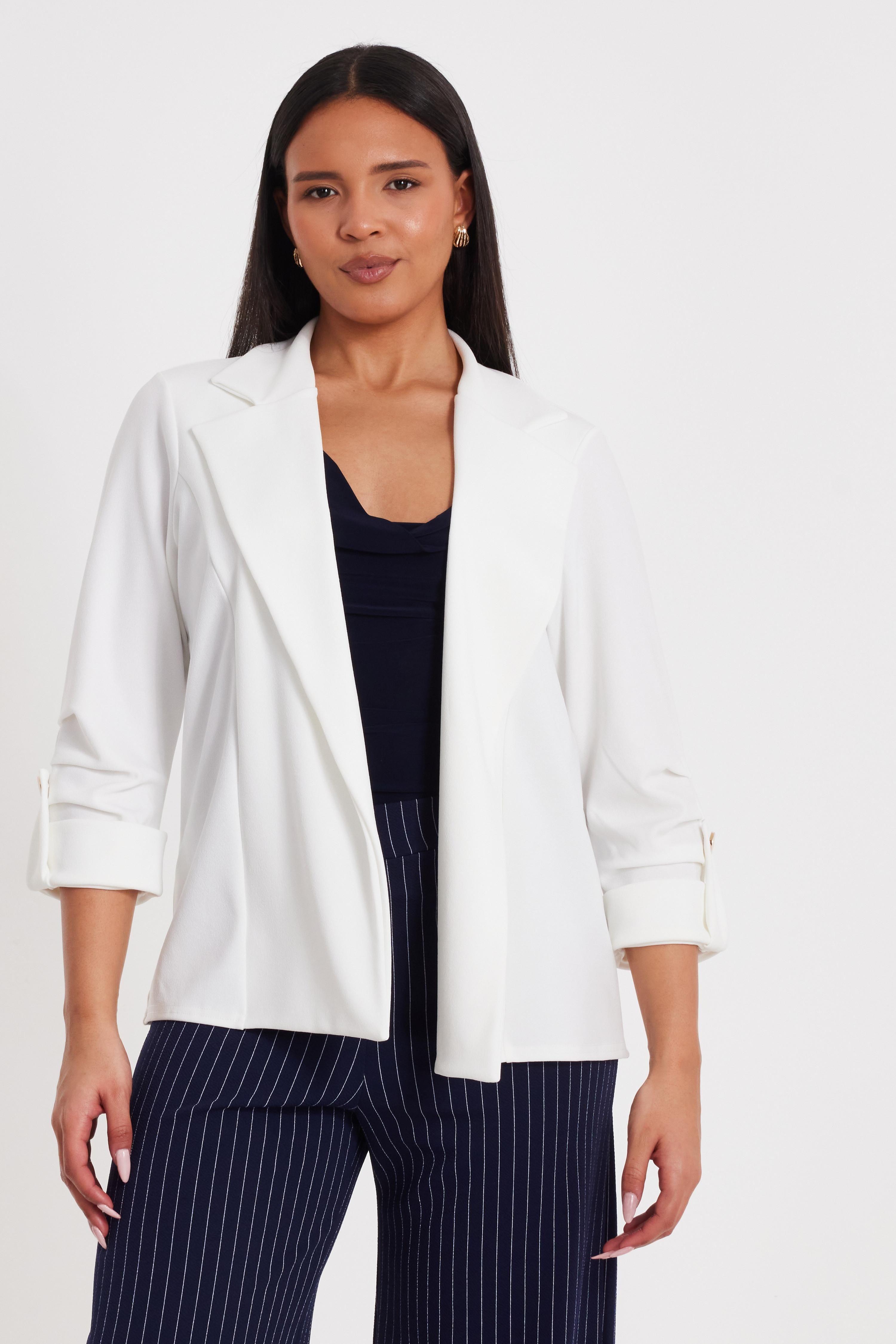 Off White Ruched Sleeve Blazer by QUIZ