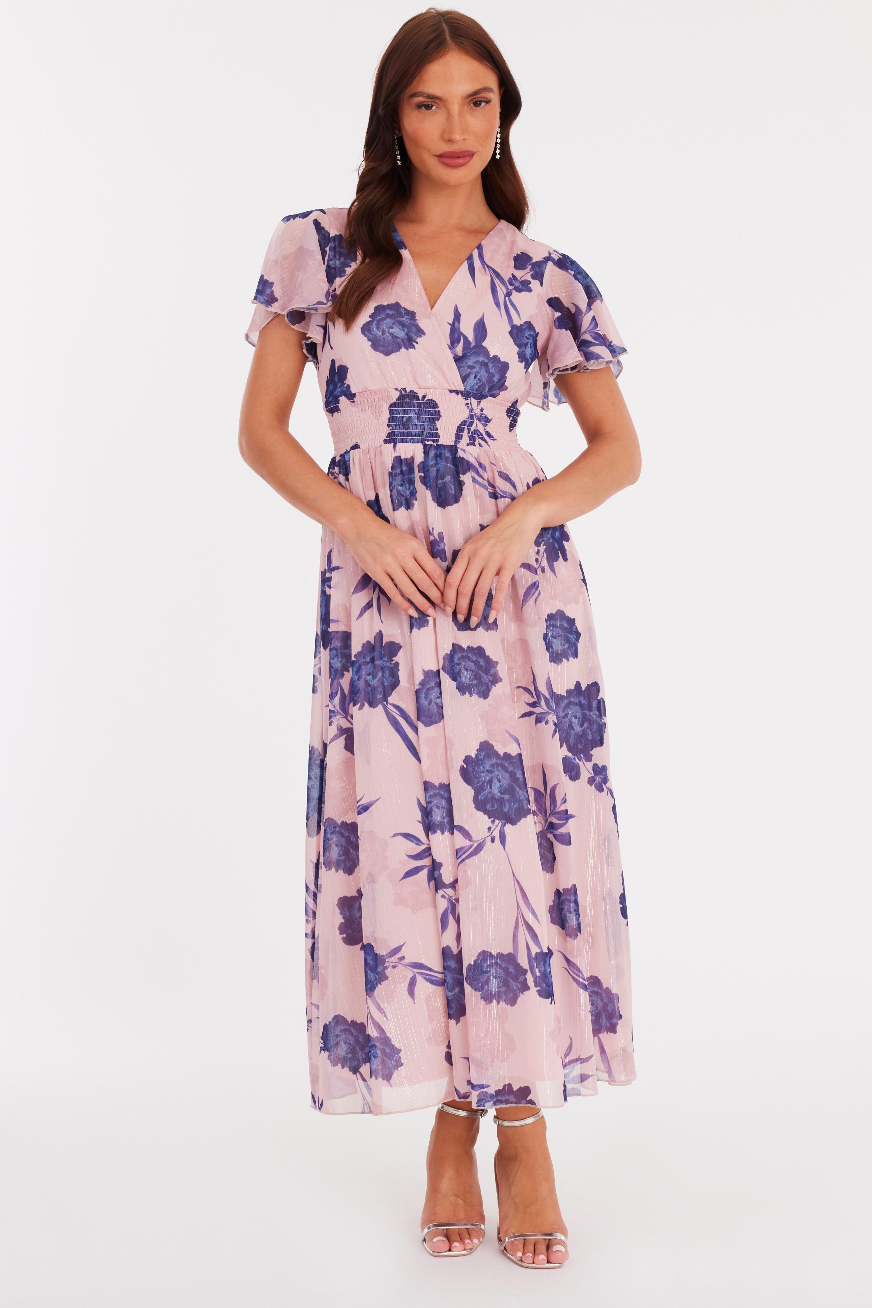 Pink Chiffon Floral Midaxi Dress by QUIZ