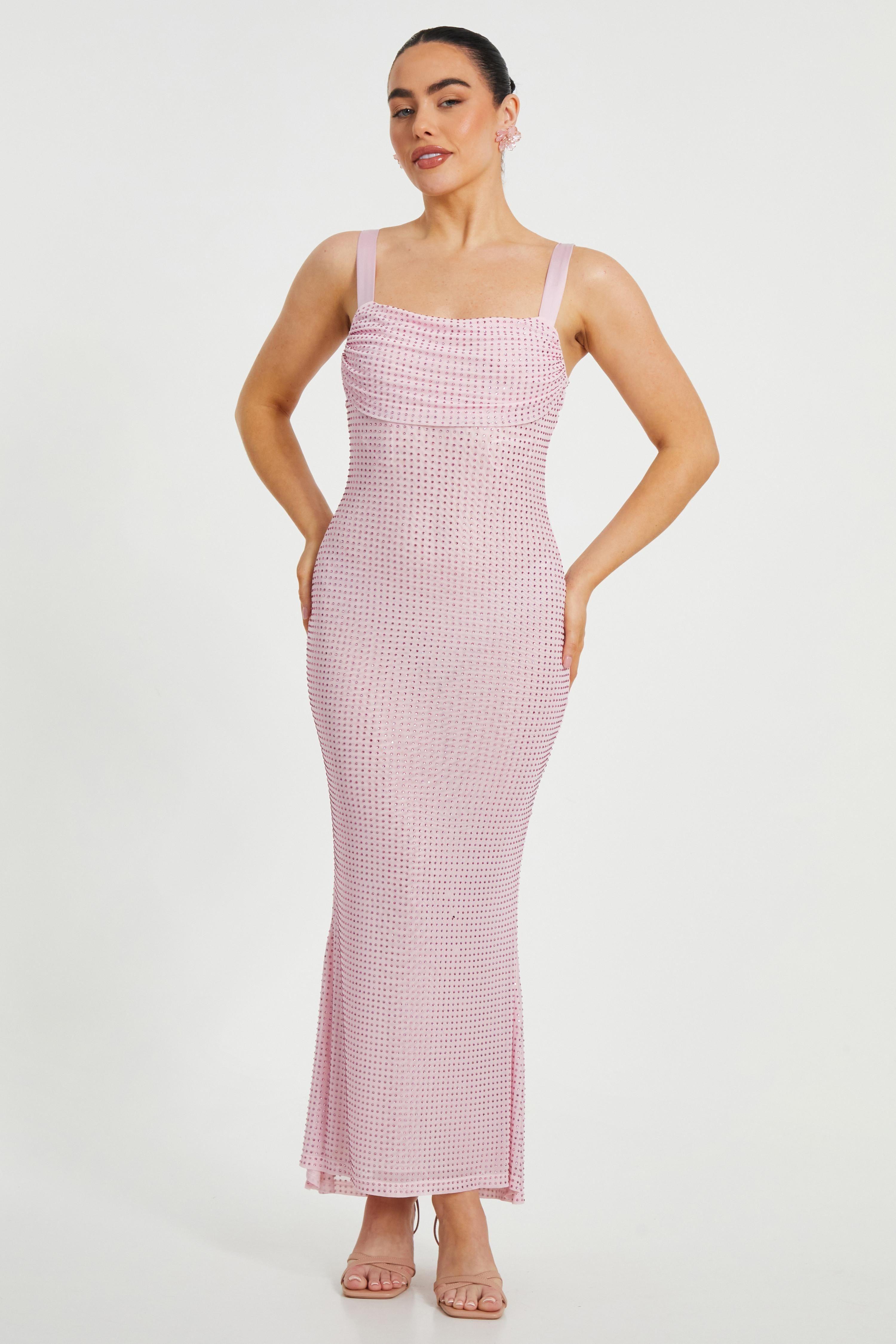 Pink Petite Diamante Maxi Dress by QUIZ