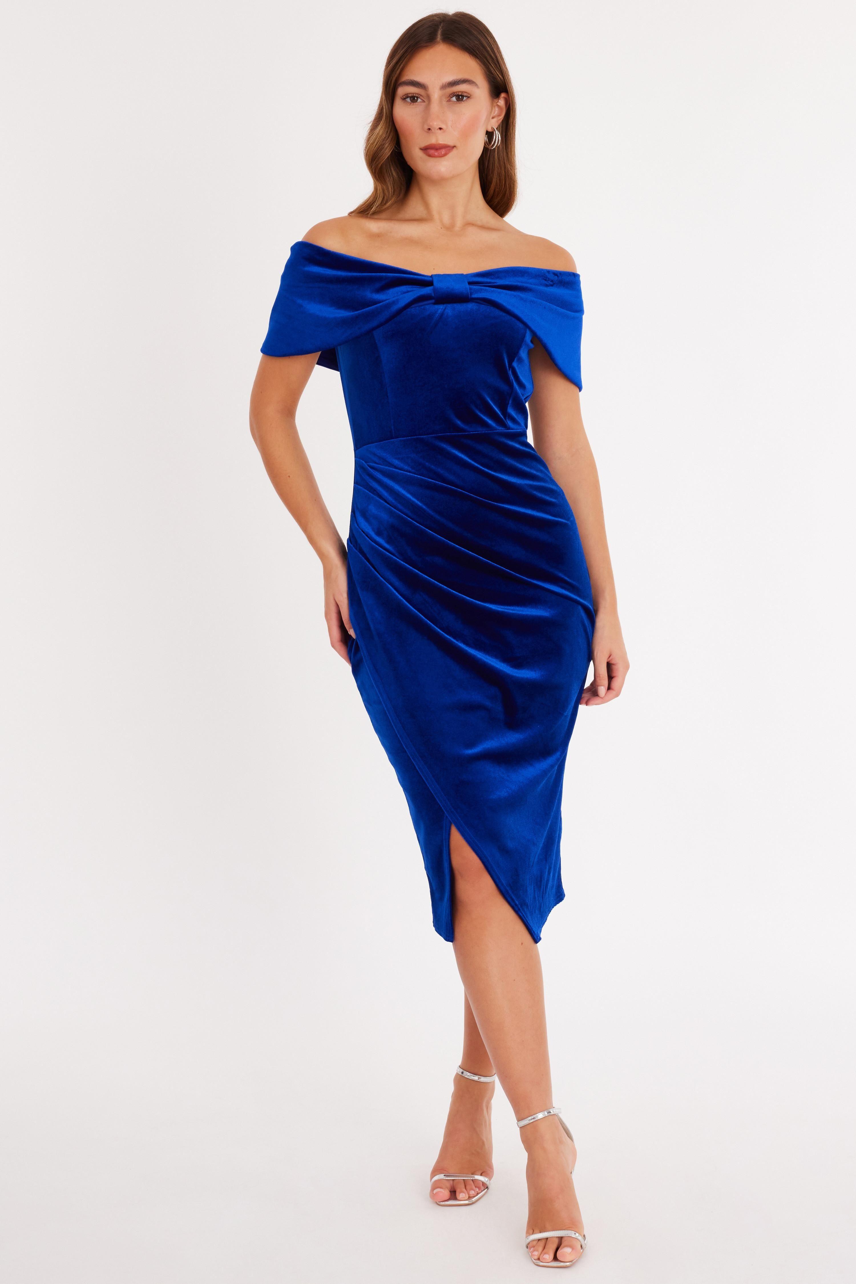 Royal Velvet Bardot Midi Dress by QUIZ