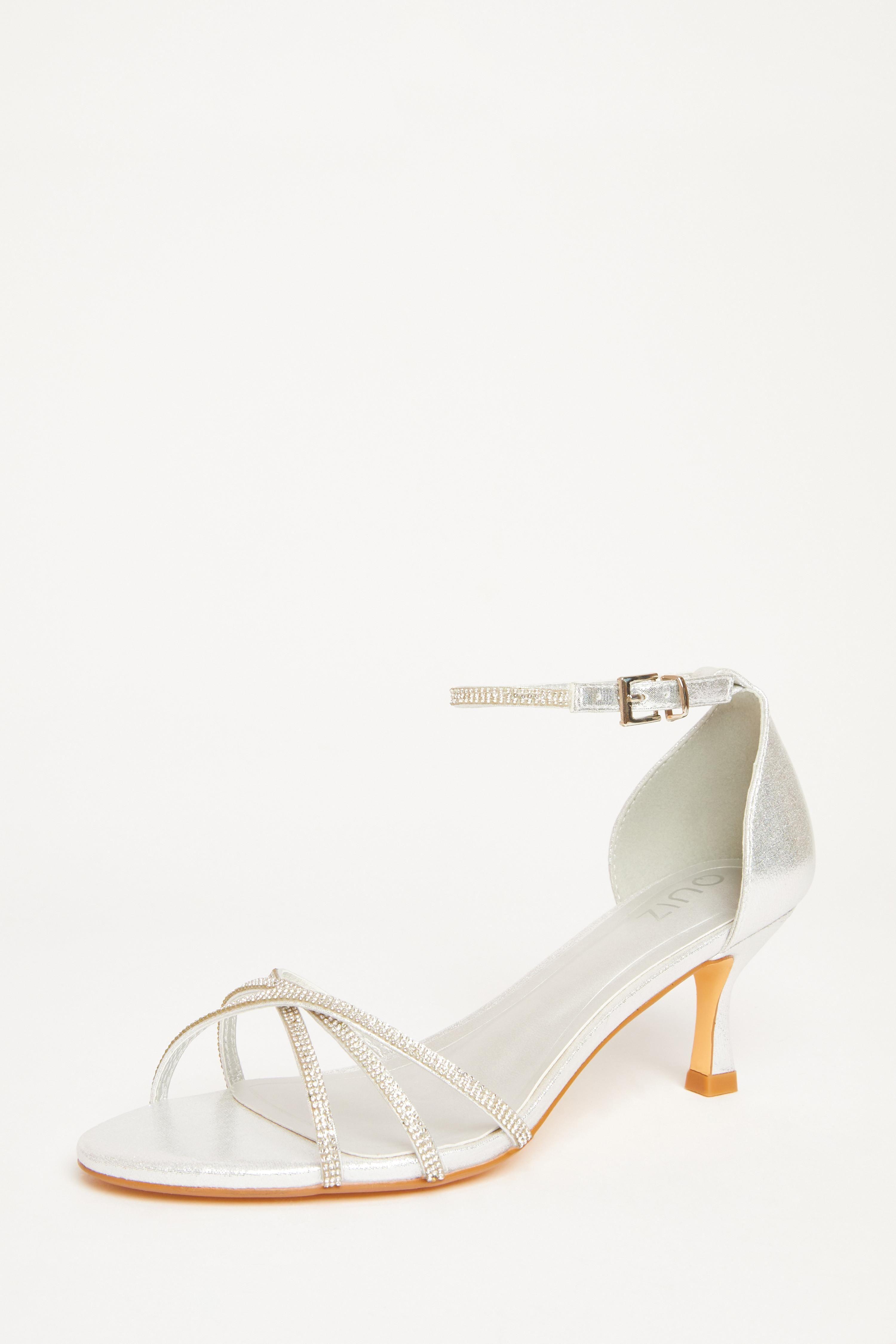 Silver Diamante Cross Strap Heels by QUIZ