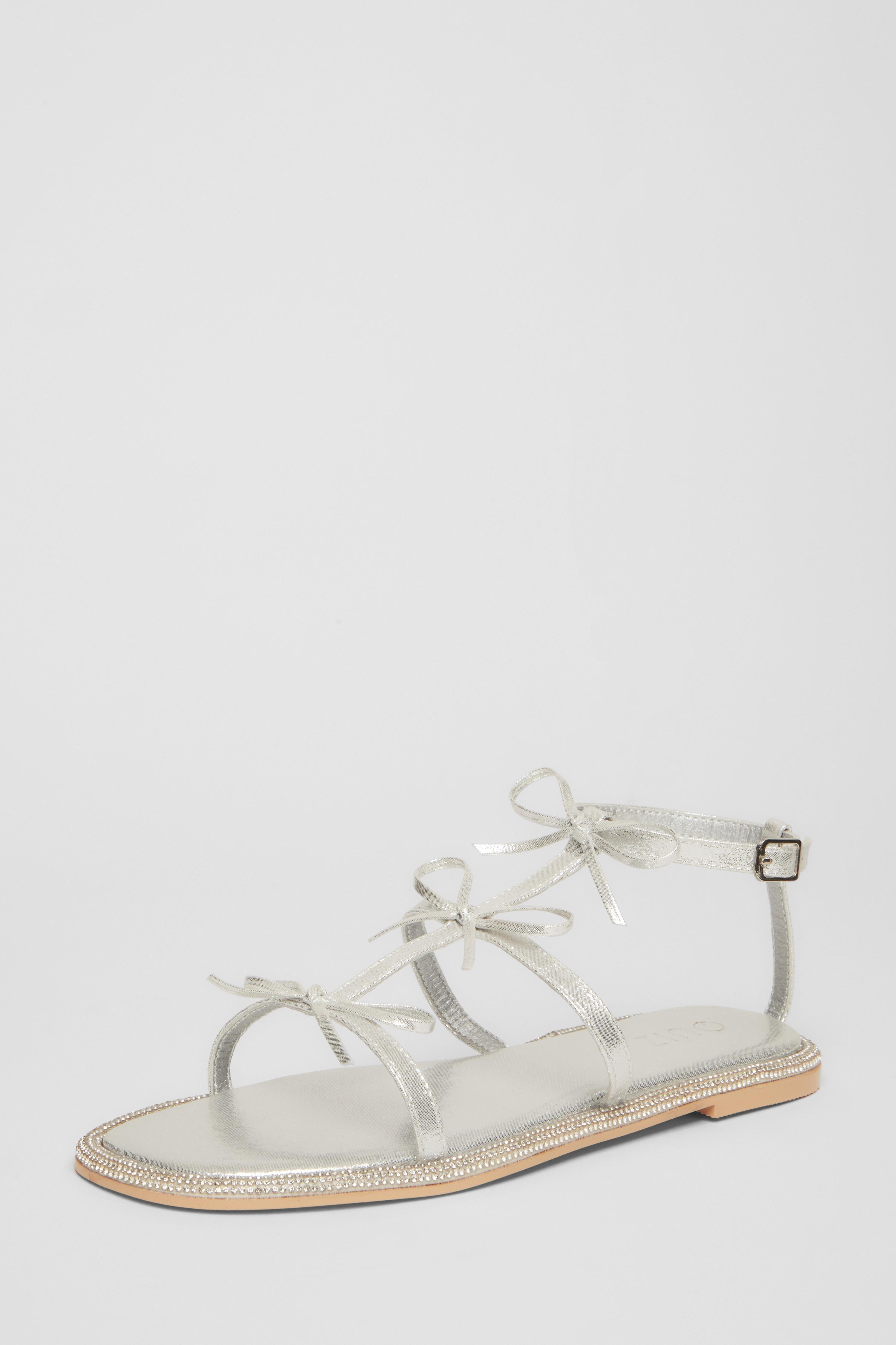 Silver Diamante Flat Sandals by QUIZ
