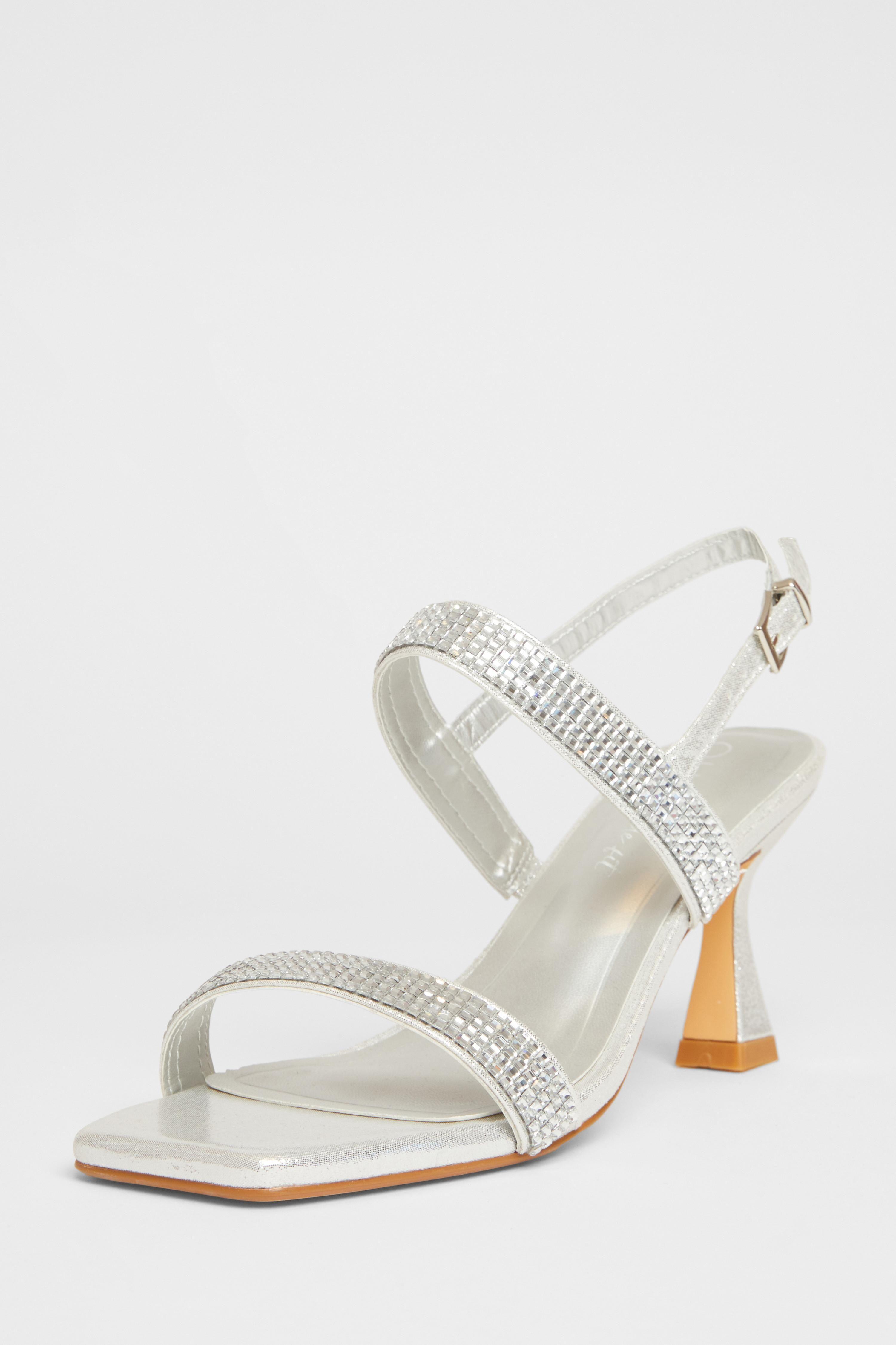 Silver Wide Fit Diamante Strappy Heels by QUIZ