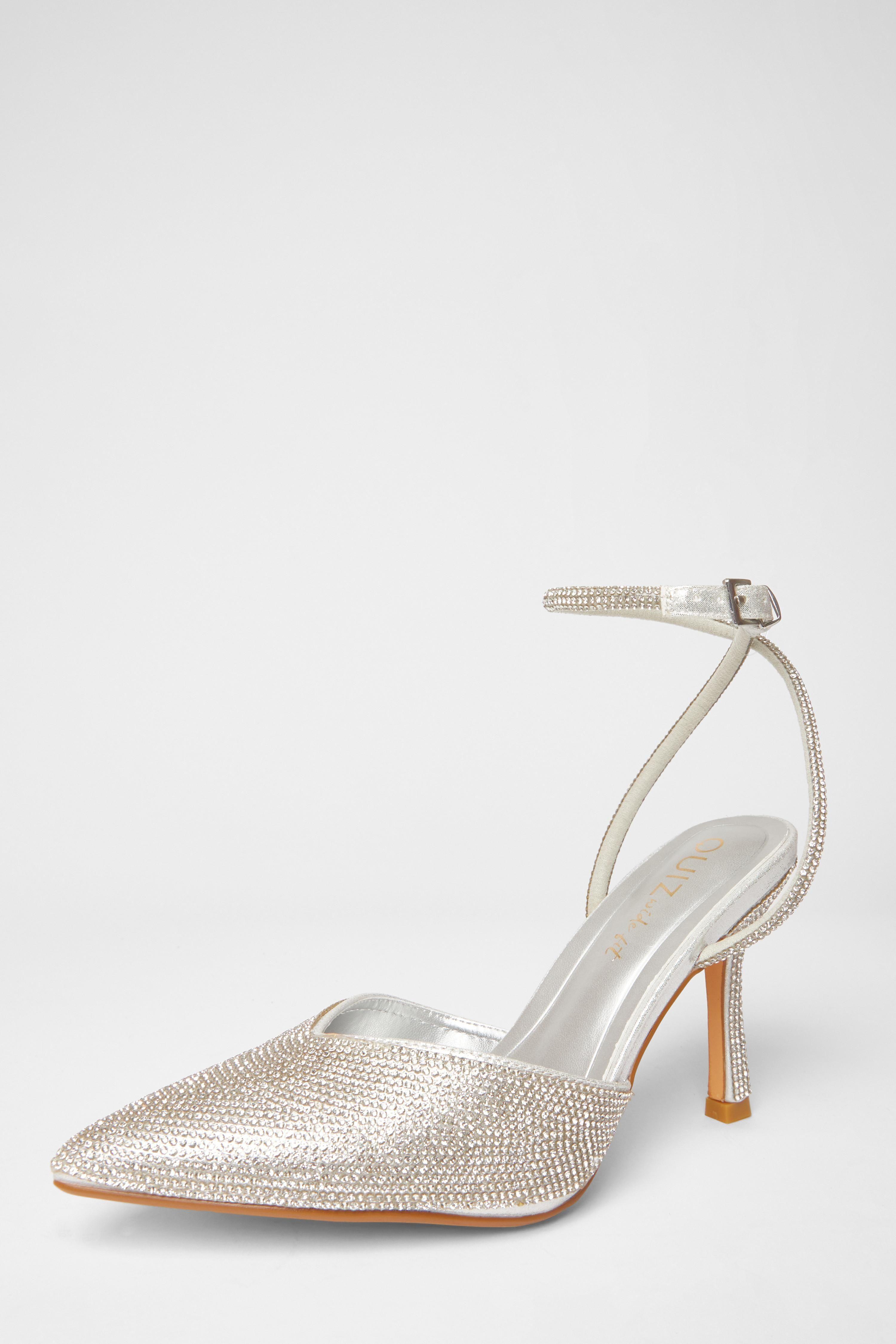 Silver Wide Fit Embellished Court Heels by QUIZ