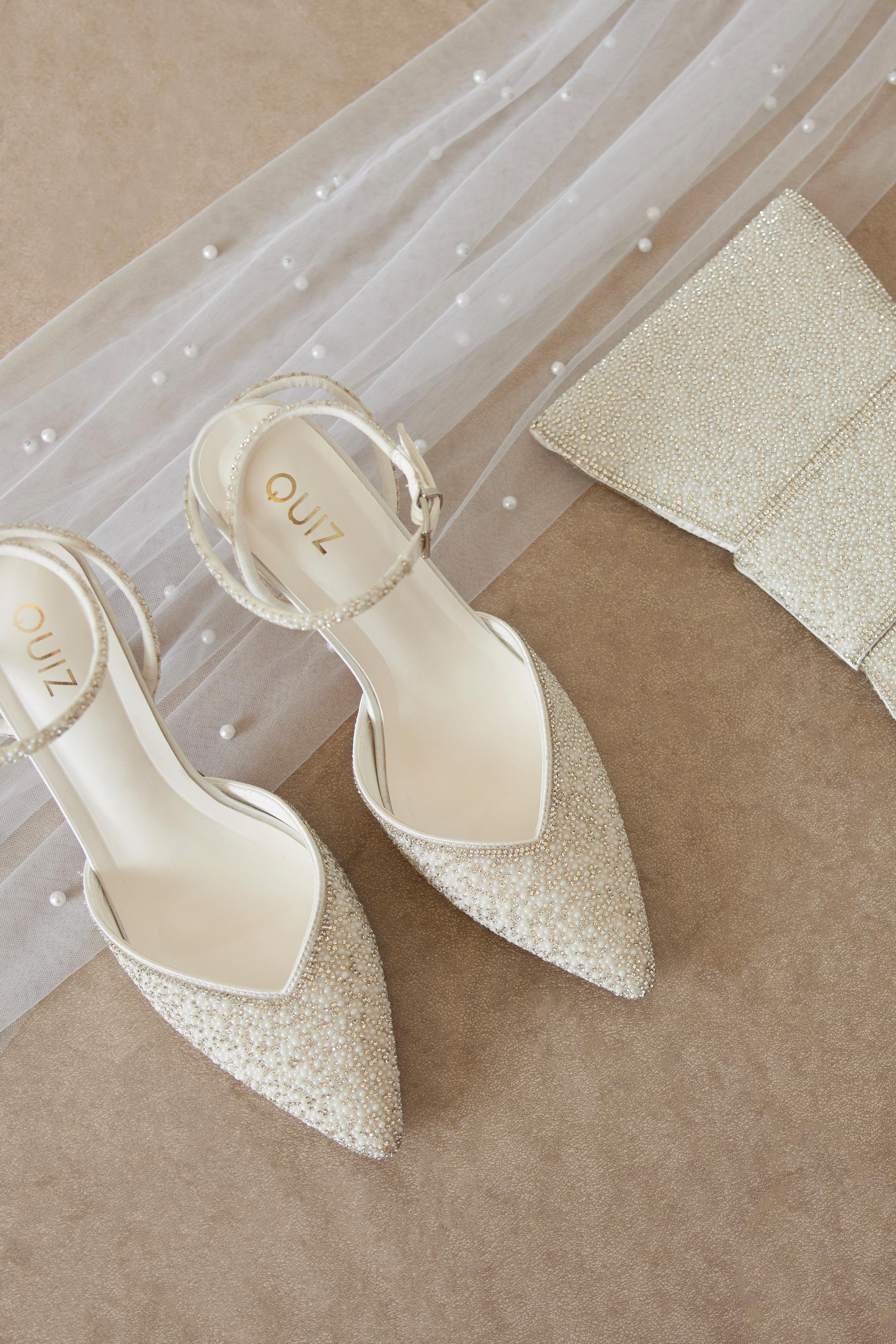 White Diamante Court Heels by QUIZ