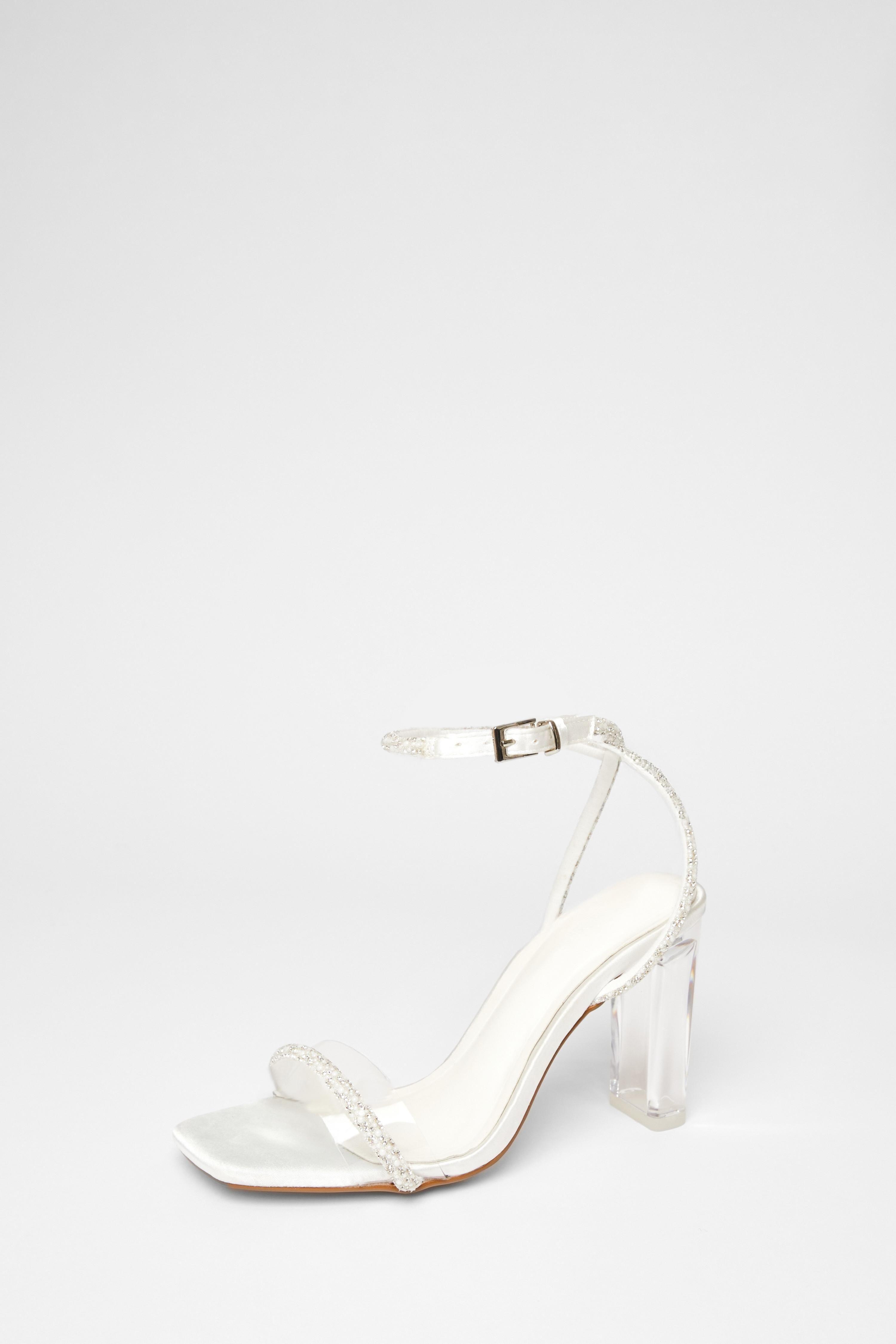White Diamante Heeled Sandals by QUIZ