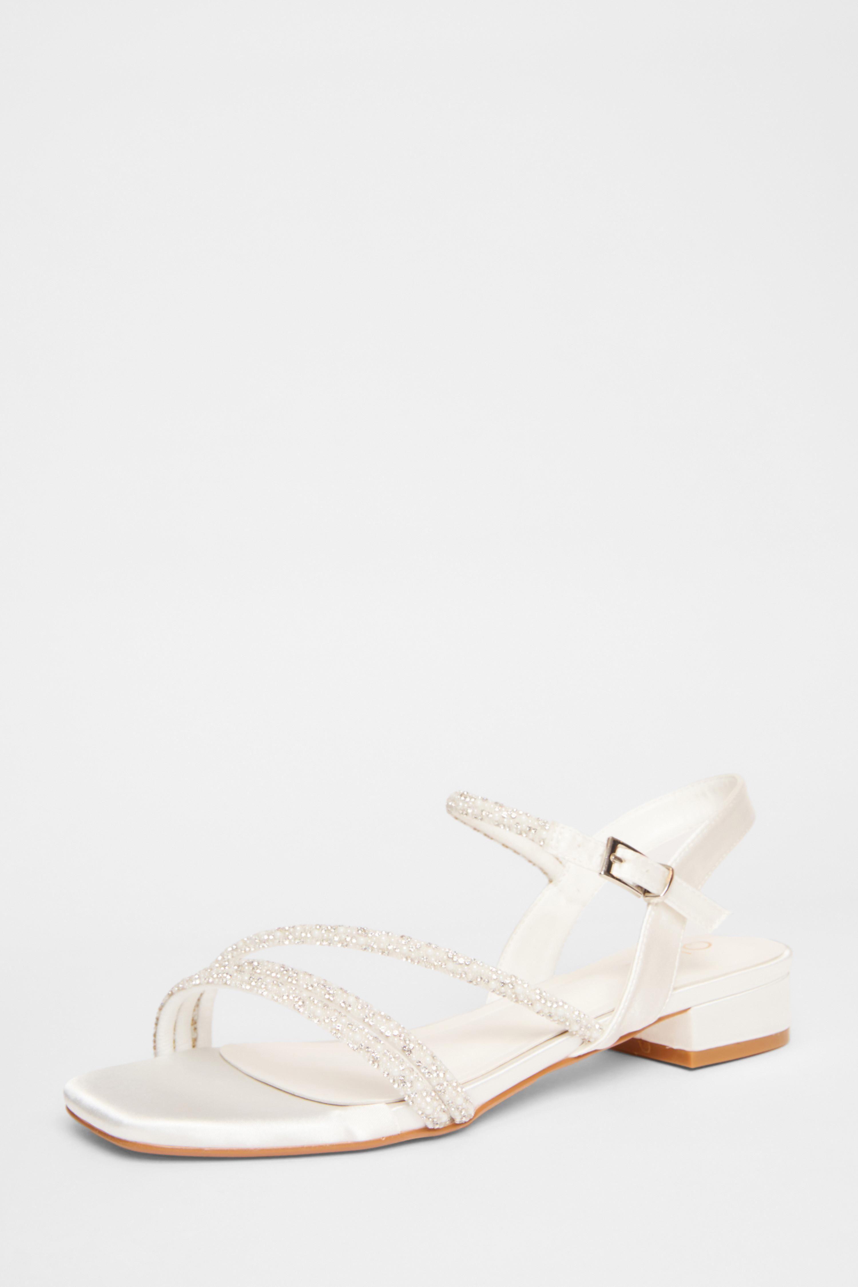 White Embellished Strappy Sandals by QUIZ