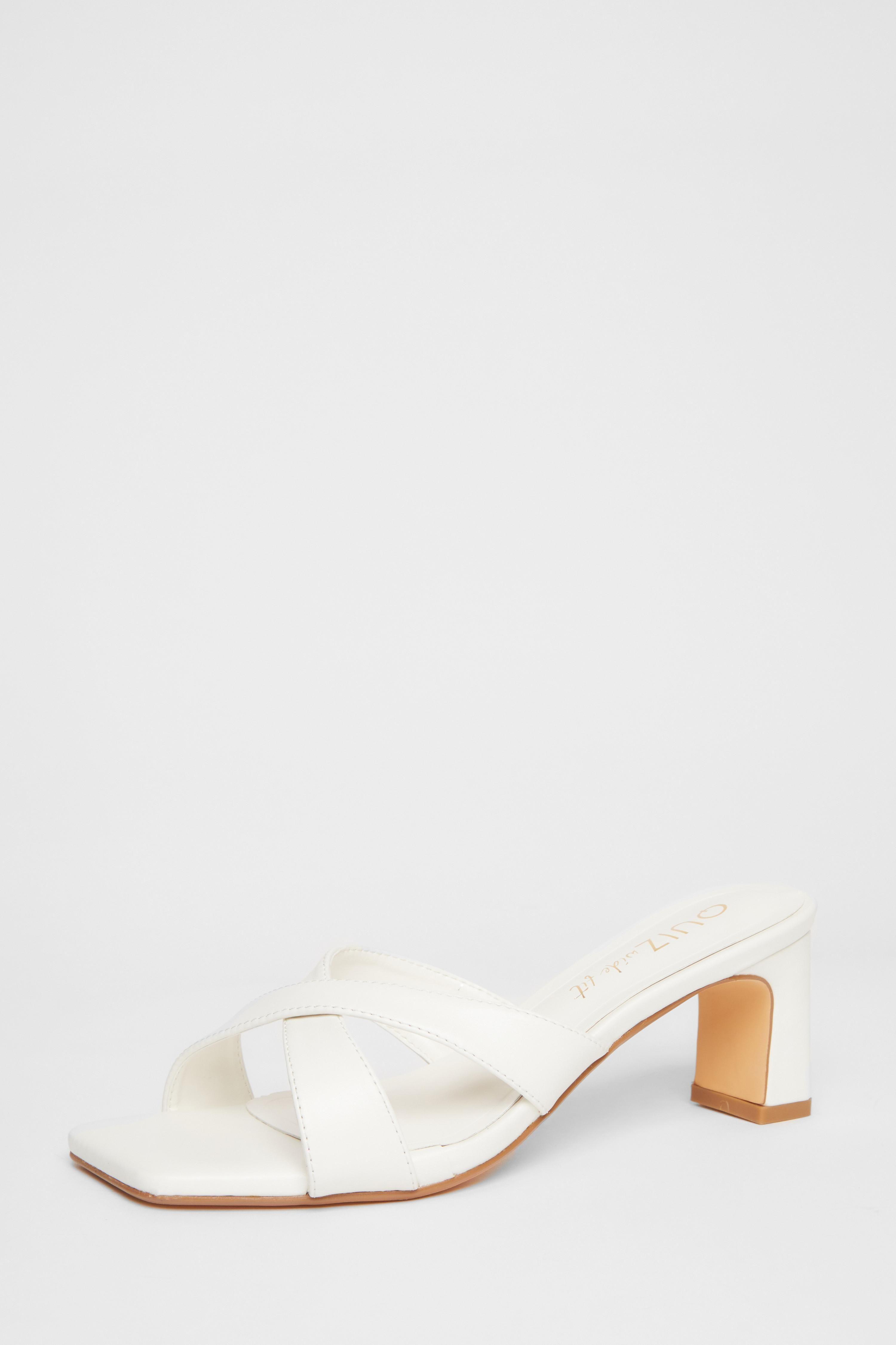 White Wide Fit Cross Strap Mule Heels by QUIZ