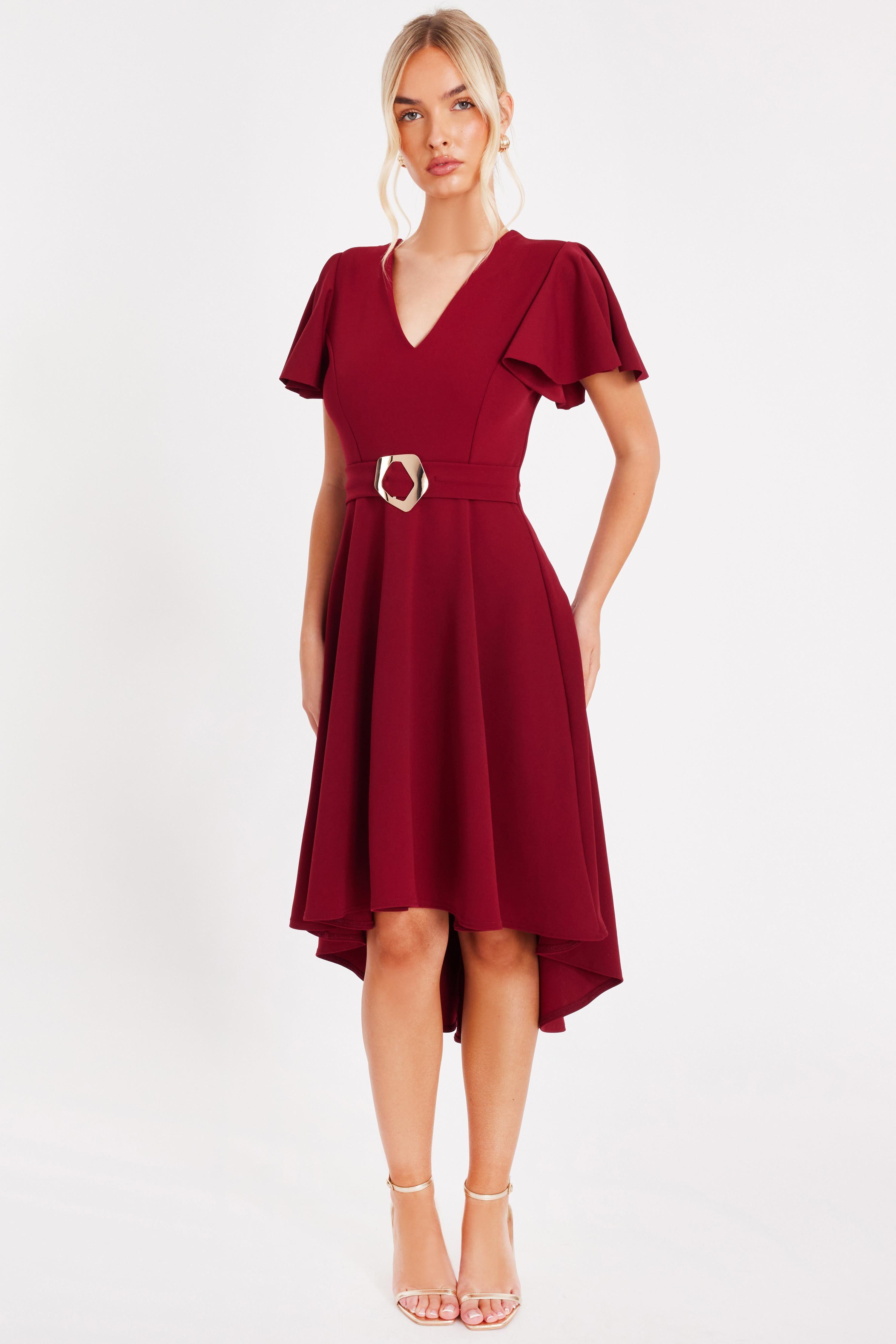 Wine Dip Hem Midi Dress by QUIZ