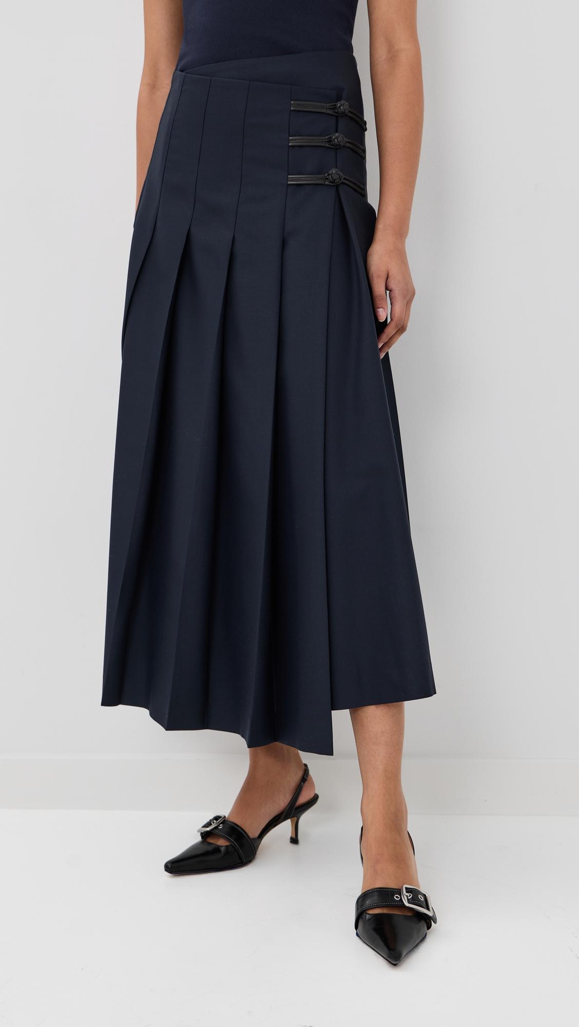 Mandarin Pleated Wool Skirt by RÓHE