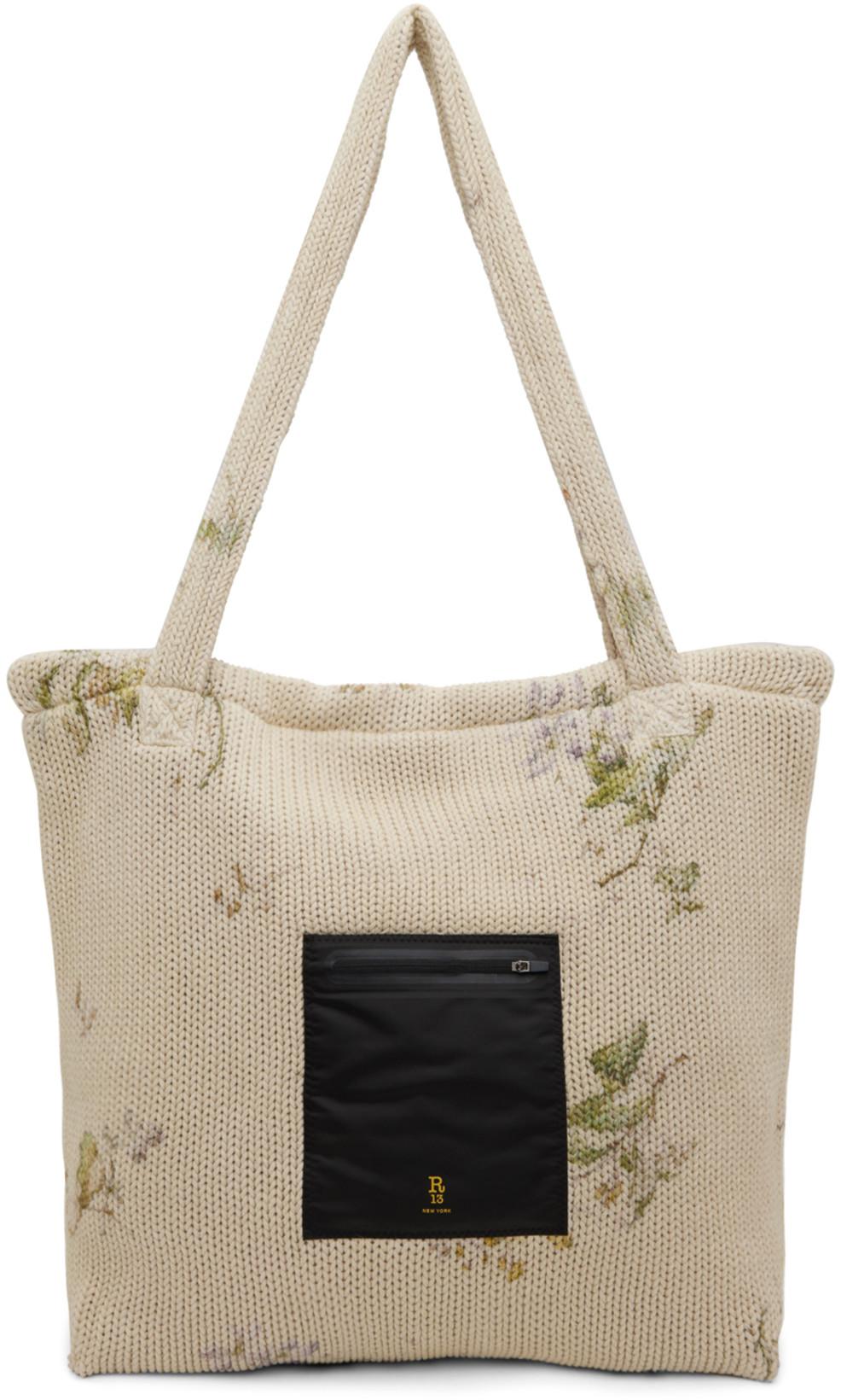 Beige Flower Tote Bag by R13