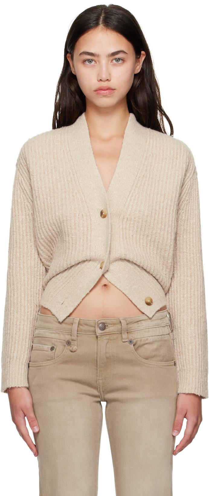 Beige Split Hem Ribbed Cardigan by R13
