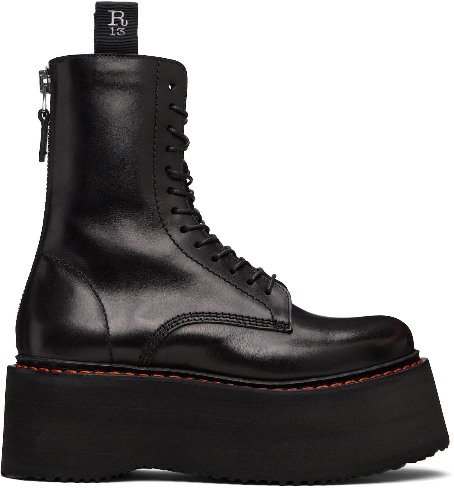 Black Double Stack Boots by R13