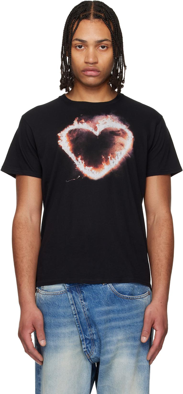 Black 'Flaming Heart' Boy T-shirt by R13