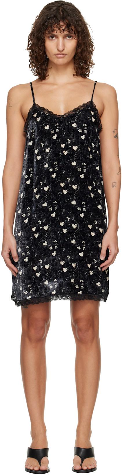 Black Lace Trimmed Slip Midi Dress by R13
