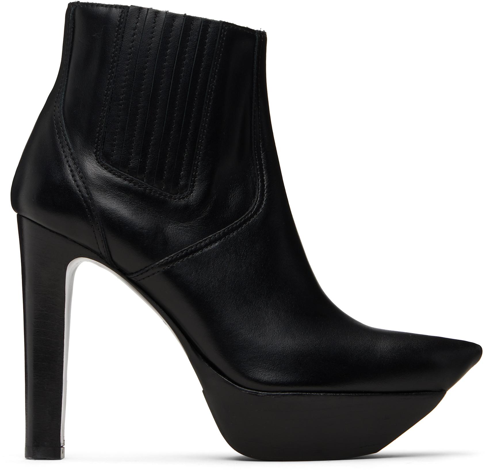 Black Pointy Toe Platform Heeled Ankle Boots by R13