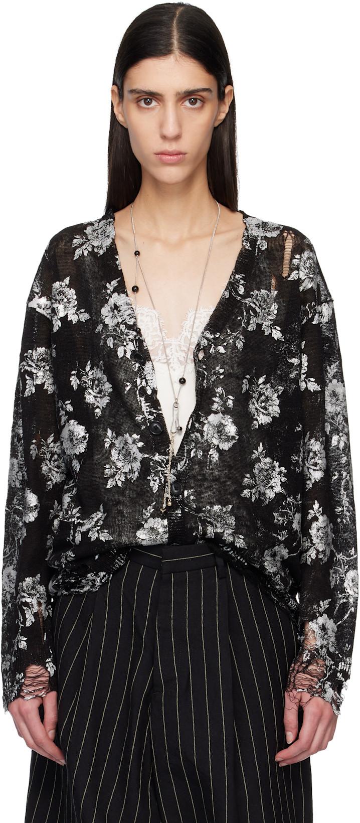 Black Printed Boyfriend Cardigan by R13