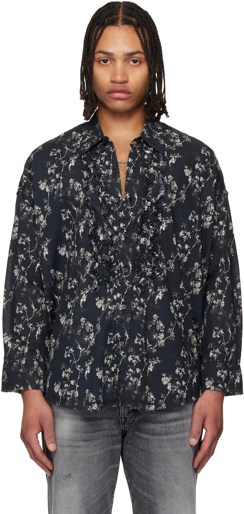 Black Shredded Seam Ruffle Shirt by R13
