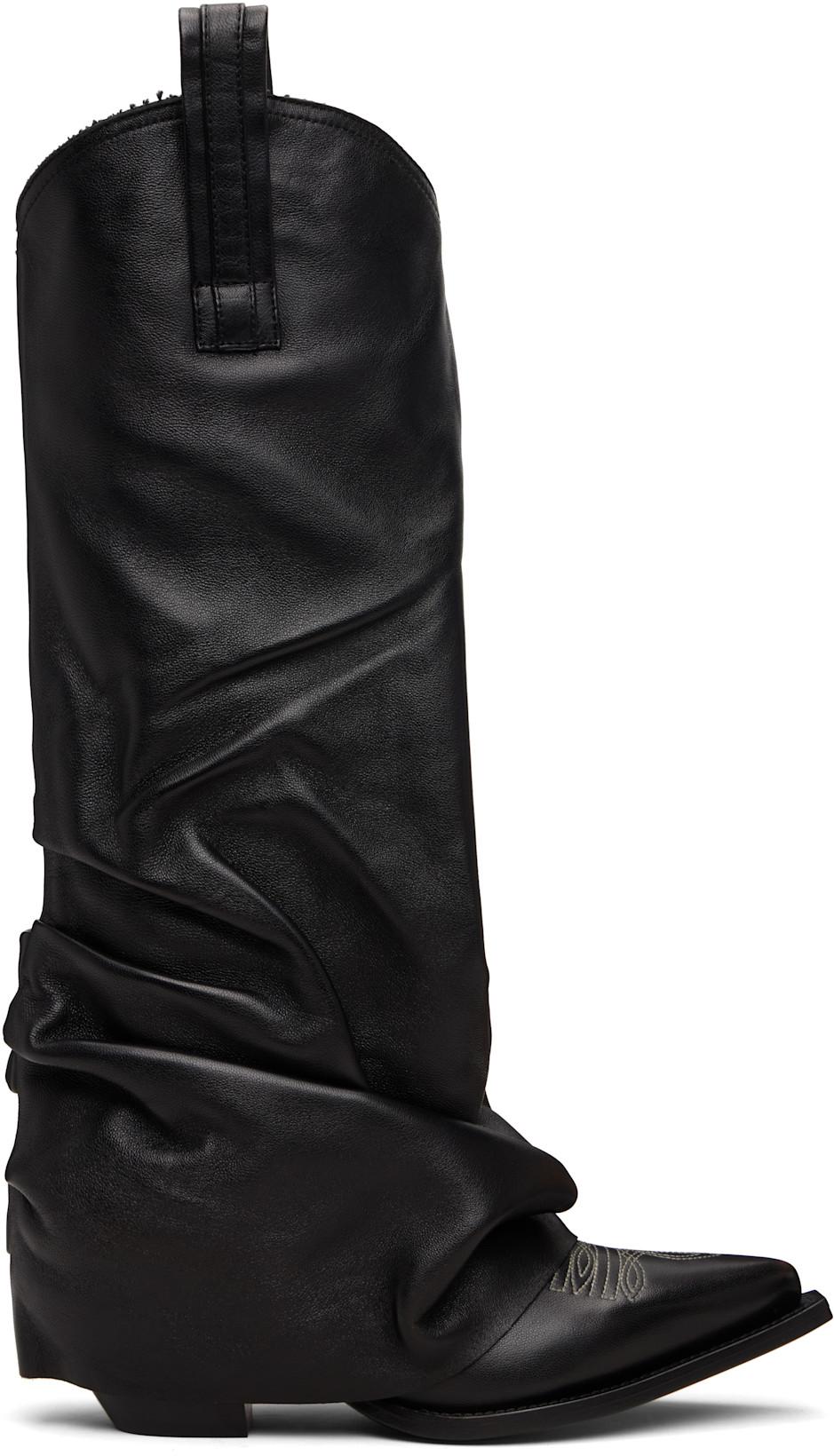 Black Sleeve Mid Cowboy Boots by R13