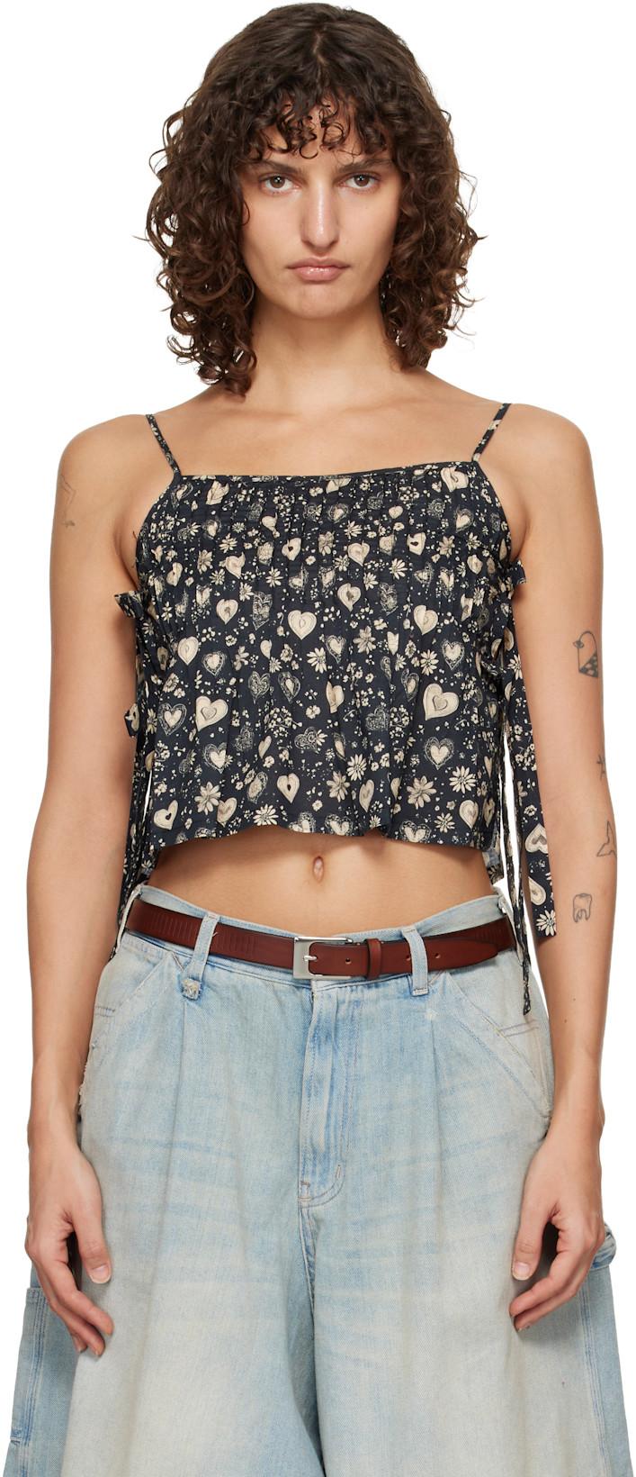 Black Square Neck Tie Camisole by R13
